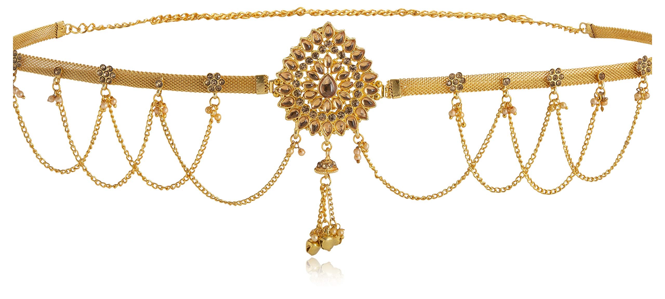 WomenSkyGold Polished Kamar chain with Pearls and Stone for Women