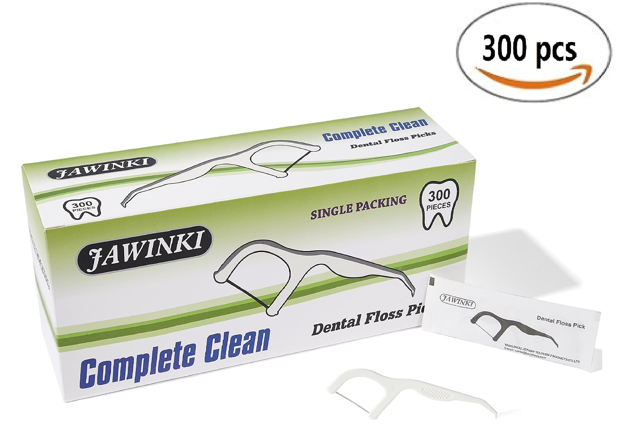 JAWINKI 300pcs Individual Packing Complete Clean Dental Floss Picks, Tooth Picks, Unflavored, Teeth Cleaning for Better Oral Care