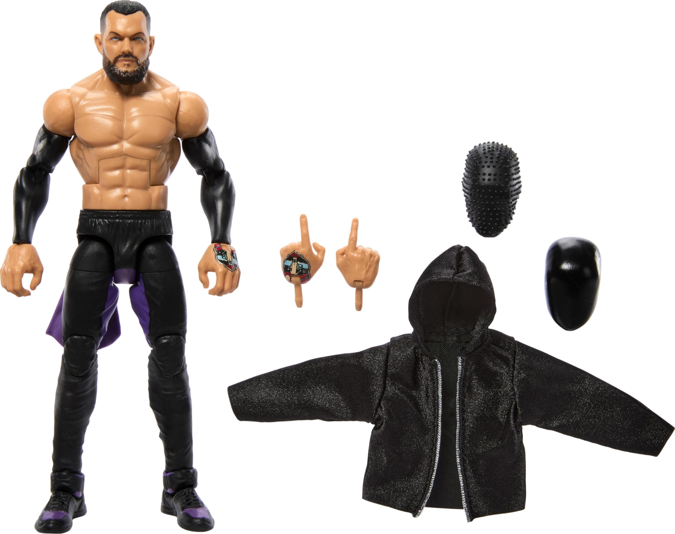 Mattel WWE Elite Action Figure & Accessories, 6-inch Collectible Finn Balor with 25 Articulation Points, Life-Like Look & Swappable Hands, HTX33