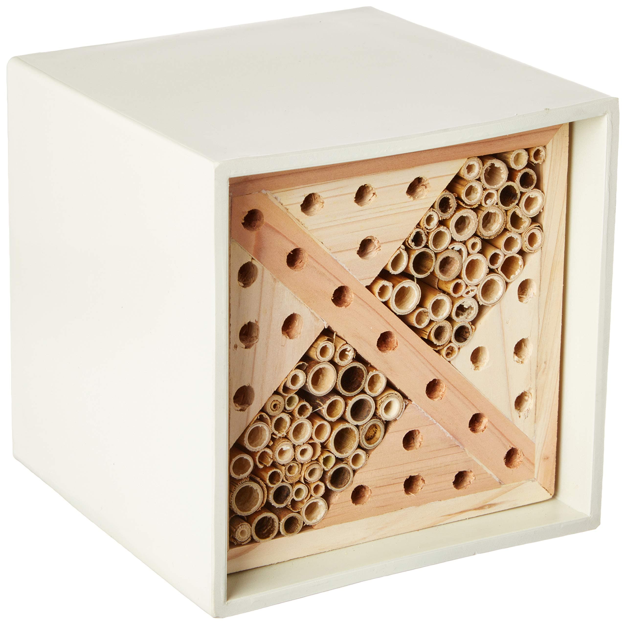 Wildlife World Urban Wooden Bee House Cube for Solitary Bees - Pollinator Bee Management System (White)