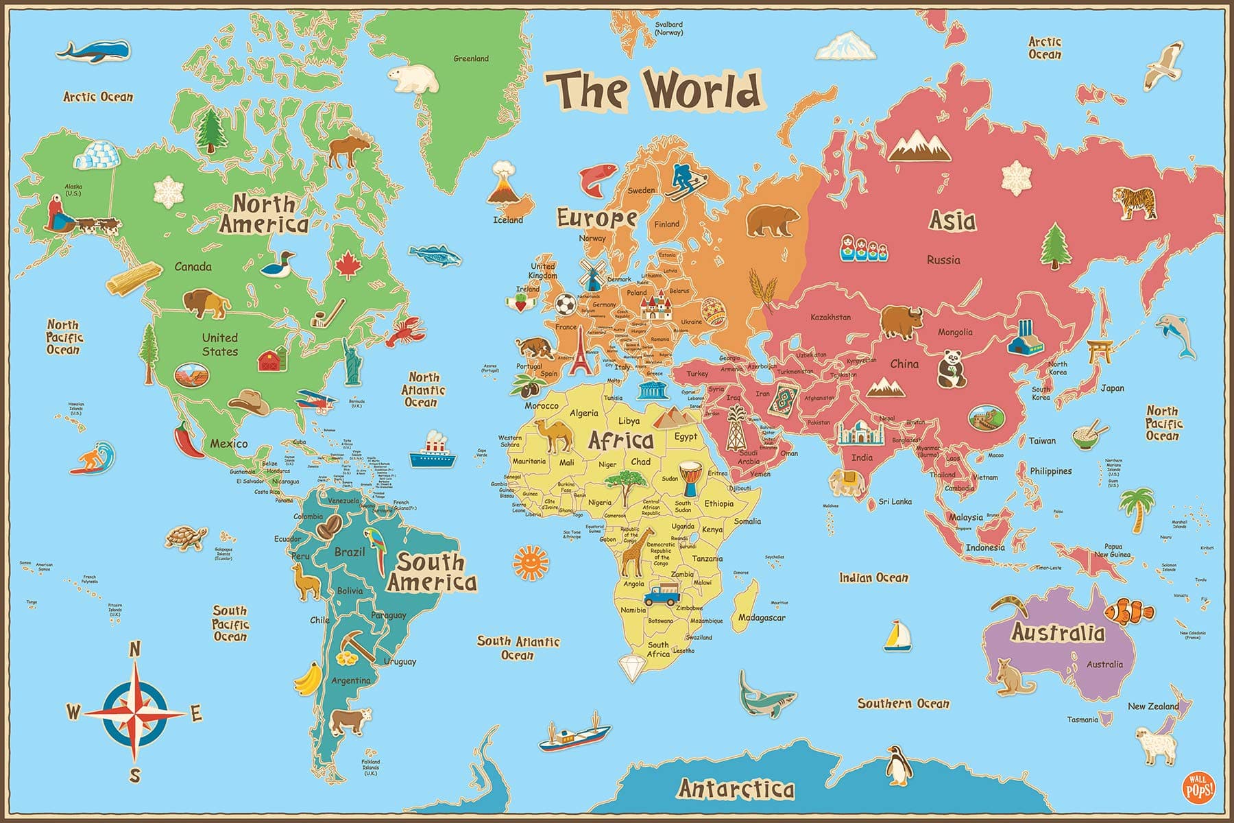 Wallpops Self Adhesive Kids World Map