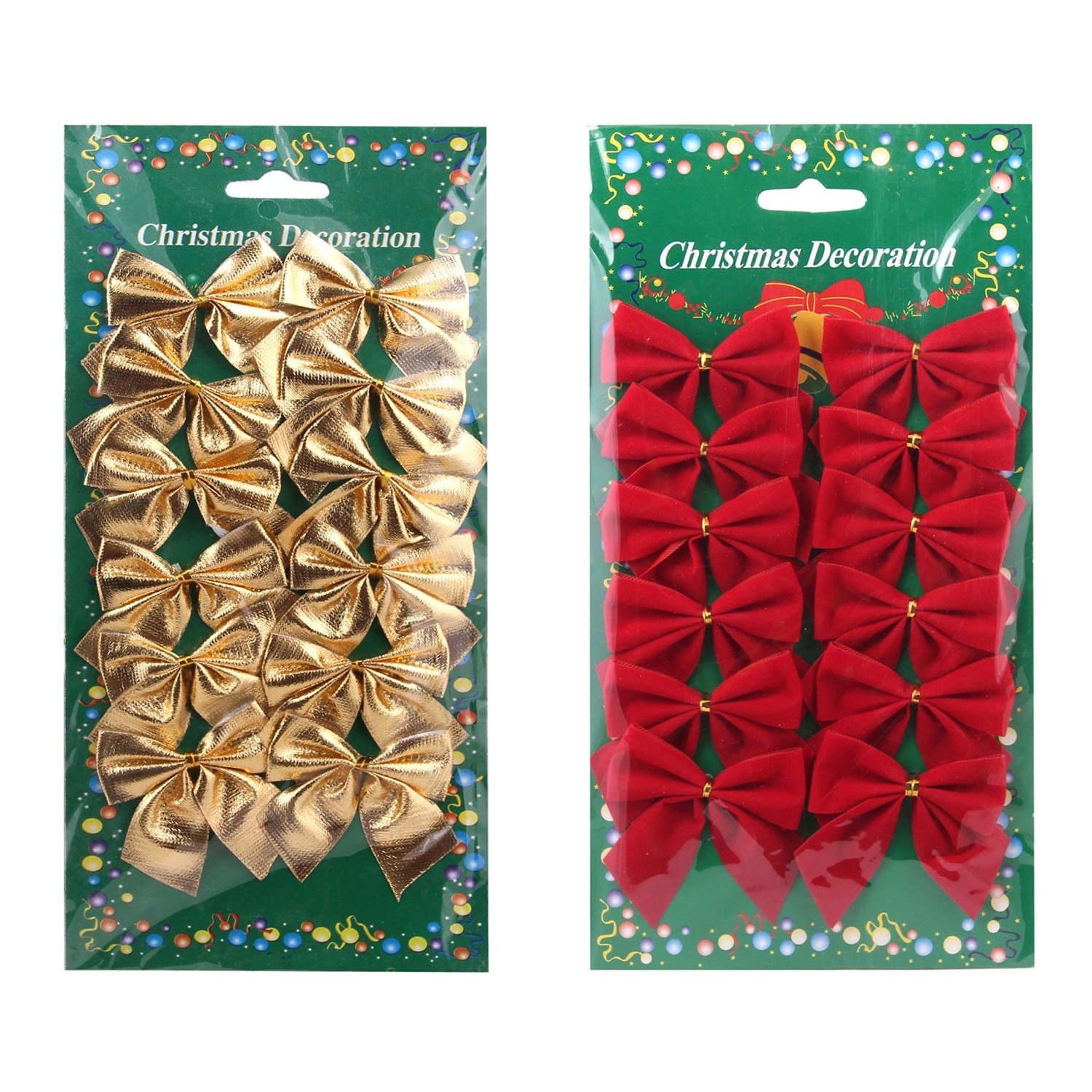 GUOGUOD Christmas Ribbon Bows Tree Decoration 24 pcs (Red + Gold)