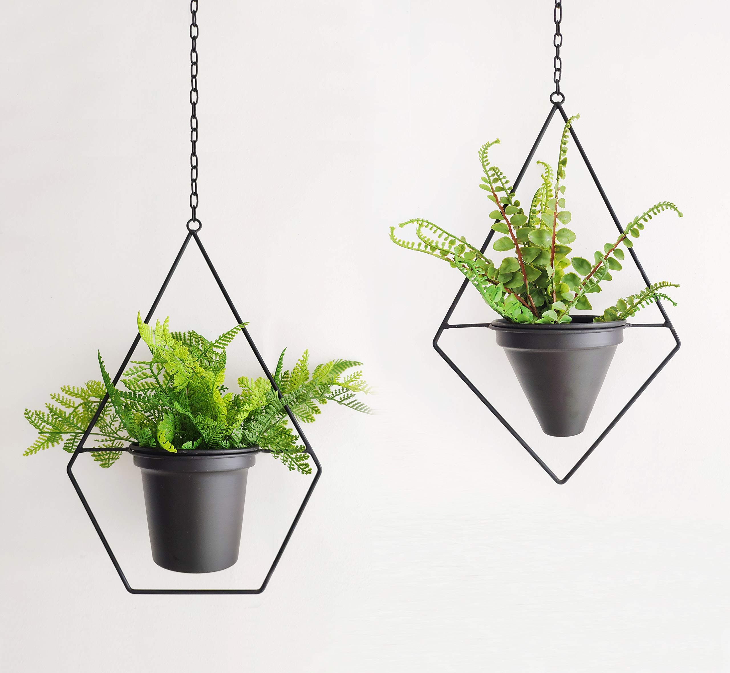 Set of 2 Boho Metal Plant Hanger,Metal Round Hanging Planter, Modern Planter, Mid Century Plant Holder, Minimalist Planter for Indoor Outdoor Home Wedding Decor (Black)