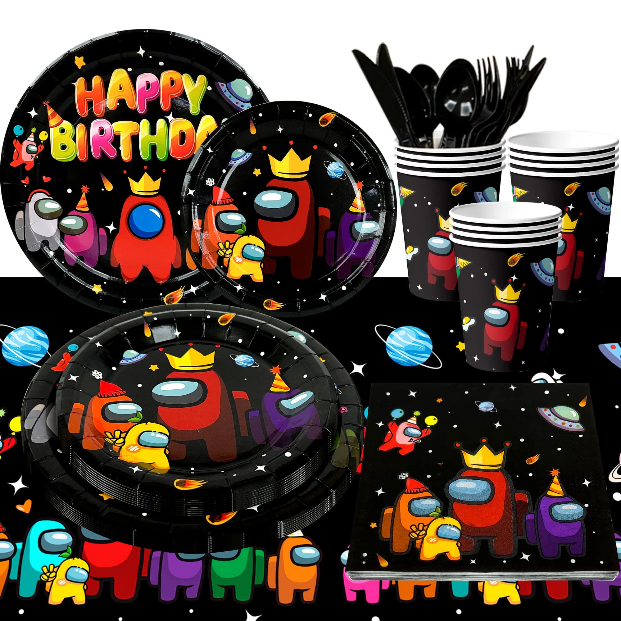 A-mong Us Birthday Party Supplies, 113pcs A-mong Us Theme Birthday Party Tableware Set - A-mong Us Table Cloth, A-mong Us Birthday Party Plates Napkins Cups etc A-mong Us Party Supplies for Boys Kids