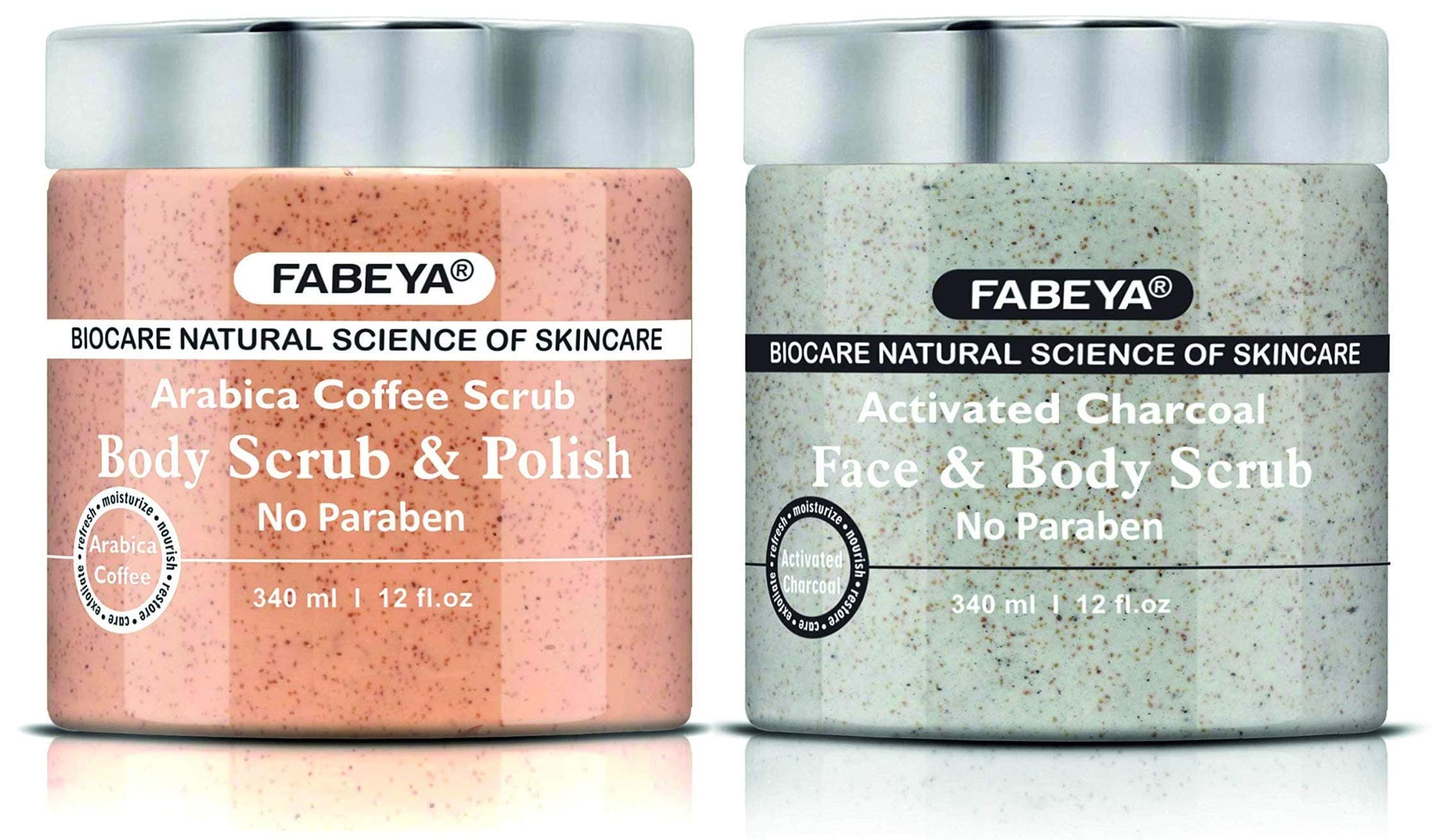 FABEYA Arabica Coffee Body Scrub and Polish, 340 ml And fabeya biocare natural activated charcoal face and body scrub,340ml - set of 1