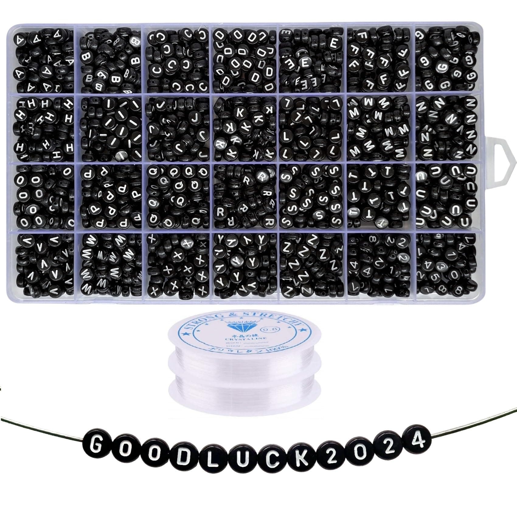 Amaney 1400pcs 4×7mm Black Round Acrylic Alphabet Letter Beads A-Z and Number Beads for Jewelry Making Bracelets Necklaces Key Chains