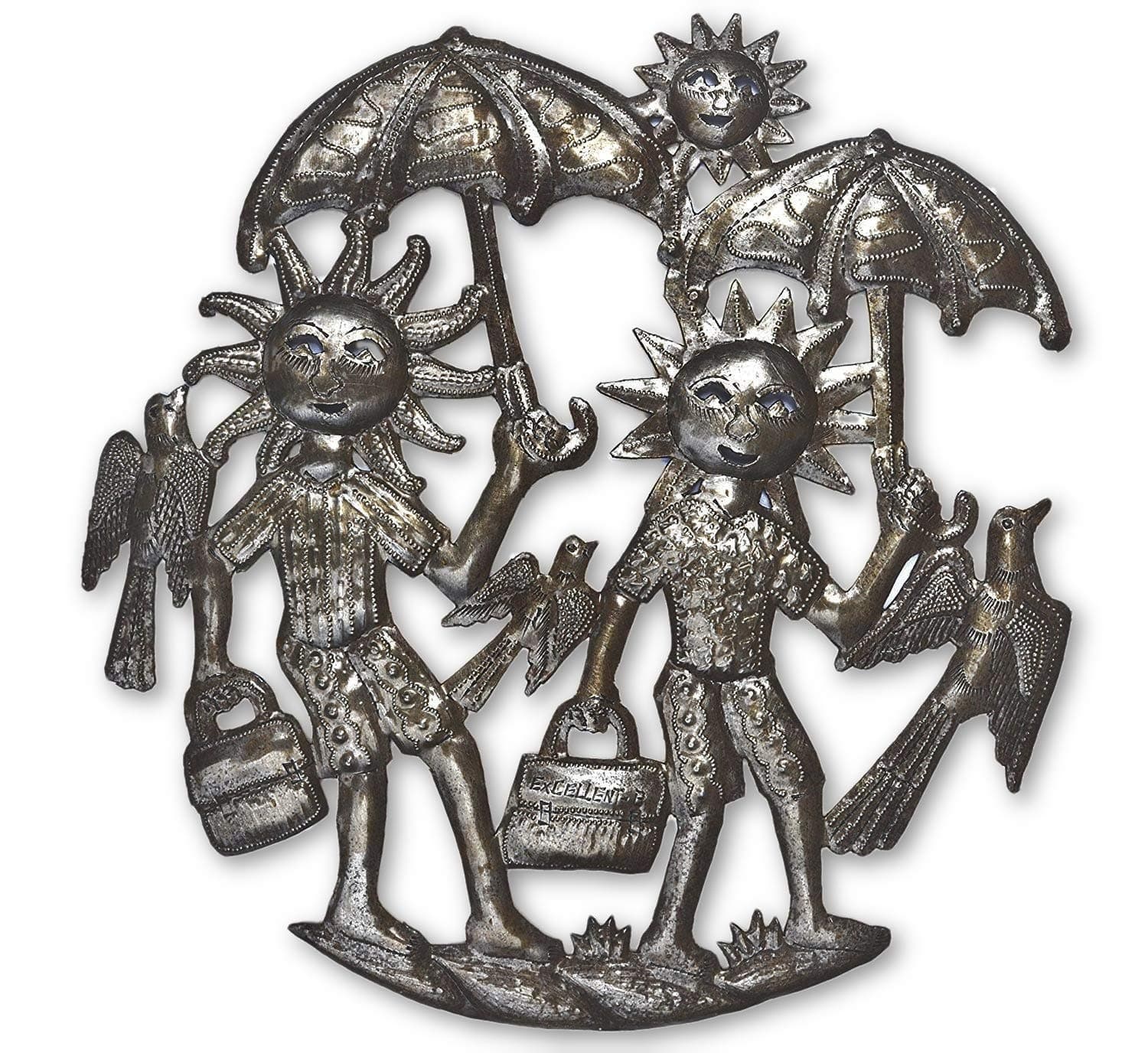 Summer Fun Decorative Wall Hanging Plaques, Happy Soul's, Family Art, Handmade in Haiti from Recycled Steel Barrels, 11 x 11 Inches