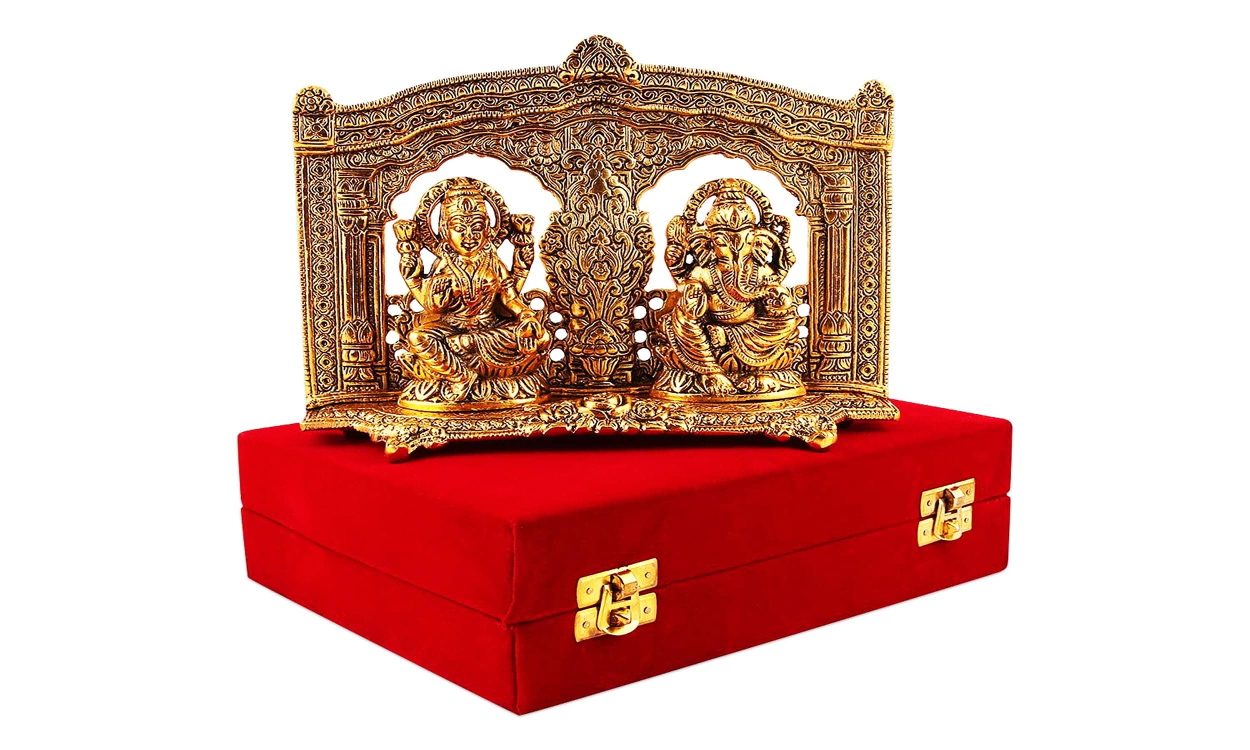 Presents - Gold Plated Laxmi Ganesh Idol (22 cm X 5 cm X 15 cm) - Perfect Diwali, Wedding, Anniversary, and Housewarming Gift with Velvet Box Included