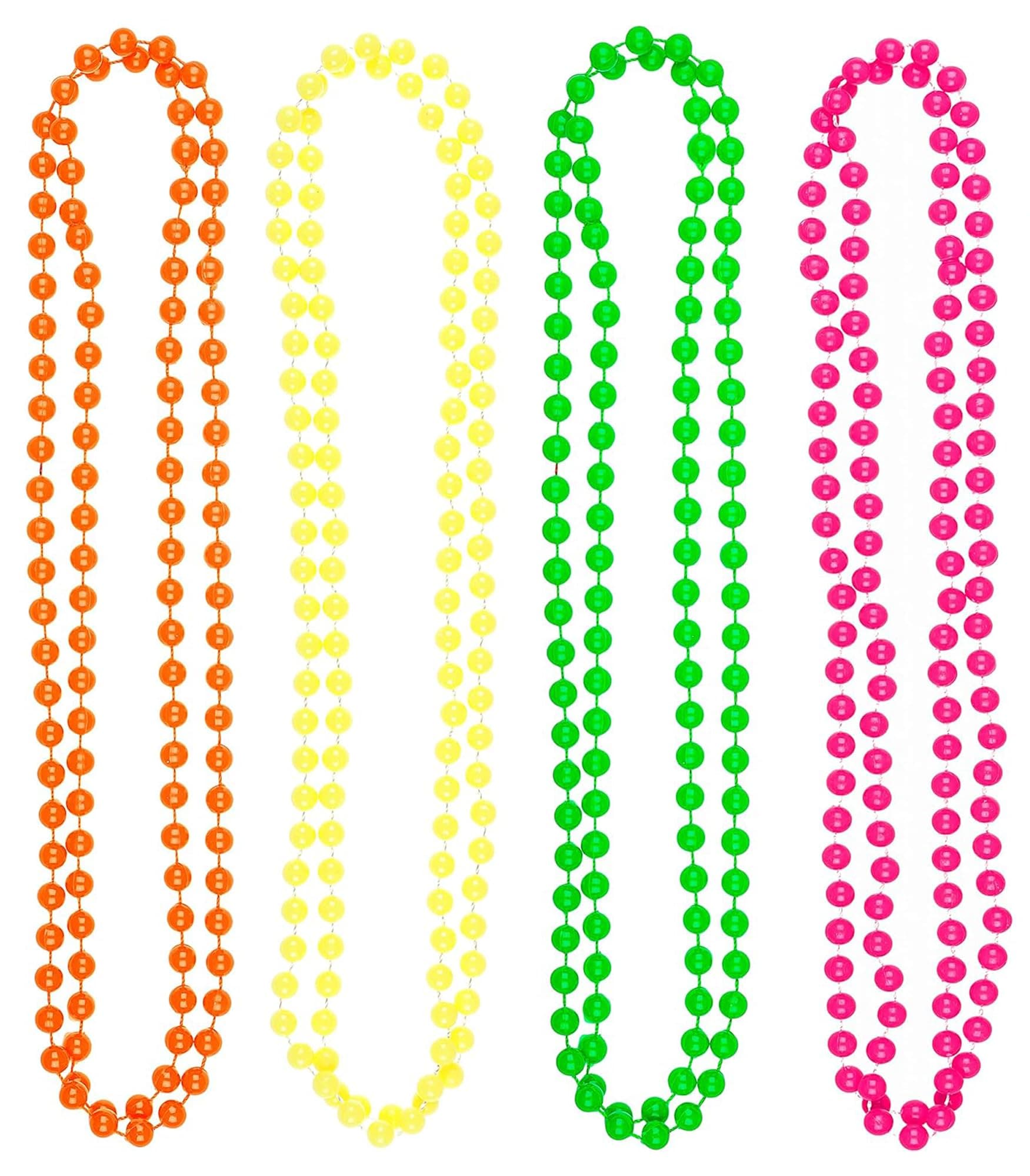 Pack of 4 Neon Multi Beads, Pack Includes Pink, Yellow, Green & Orange Beads, 80s Accessories, Fancy Dress Jewellery, Ideal for Festivals, Raves & UV Parties