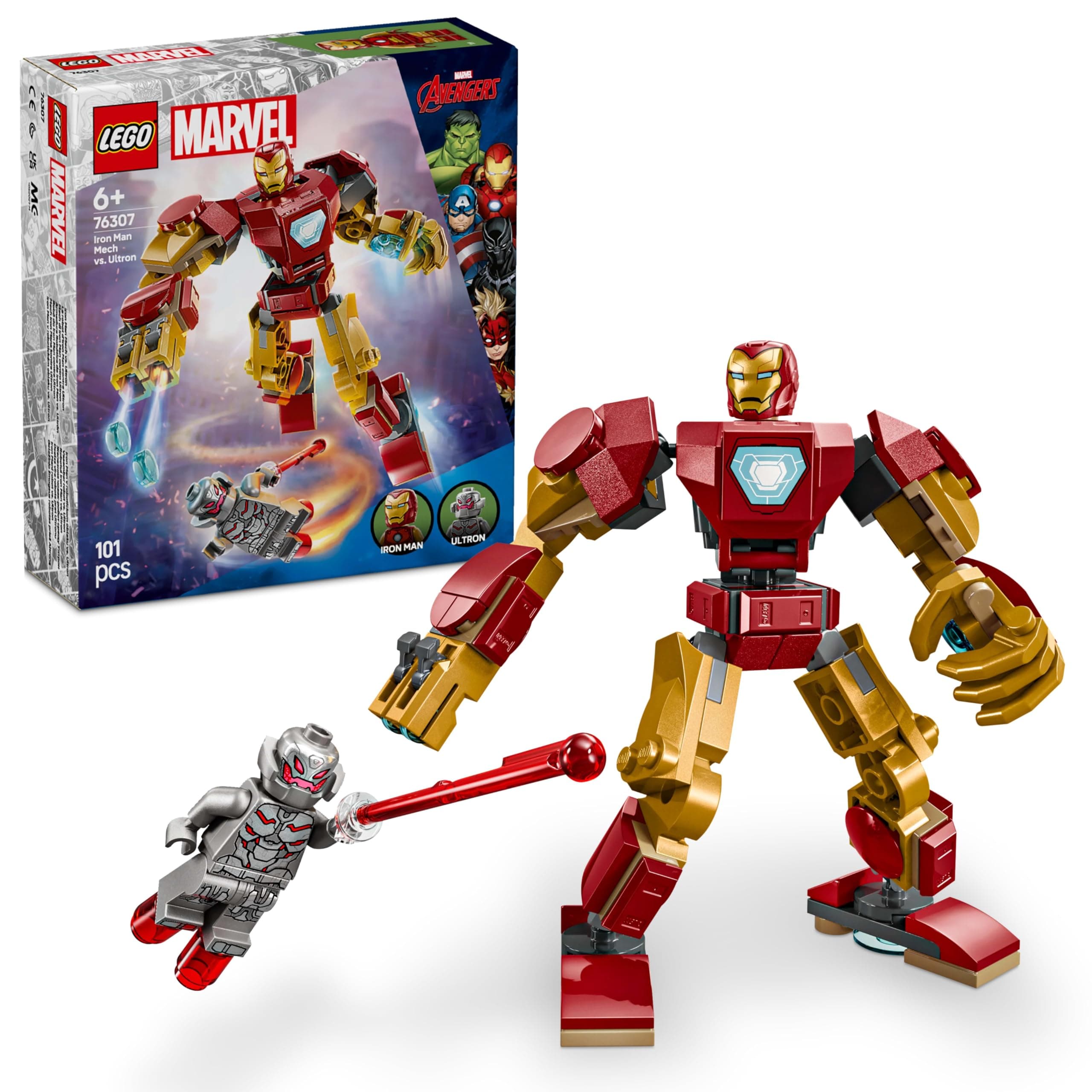 Marvel Iron Man Mech vs. Ultron Buildable Super Hero Figure Playset 76307 Building Blocks Toys for 6+ Gift for Boys and Girls