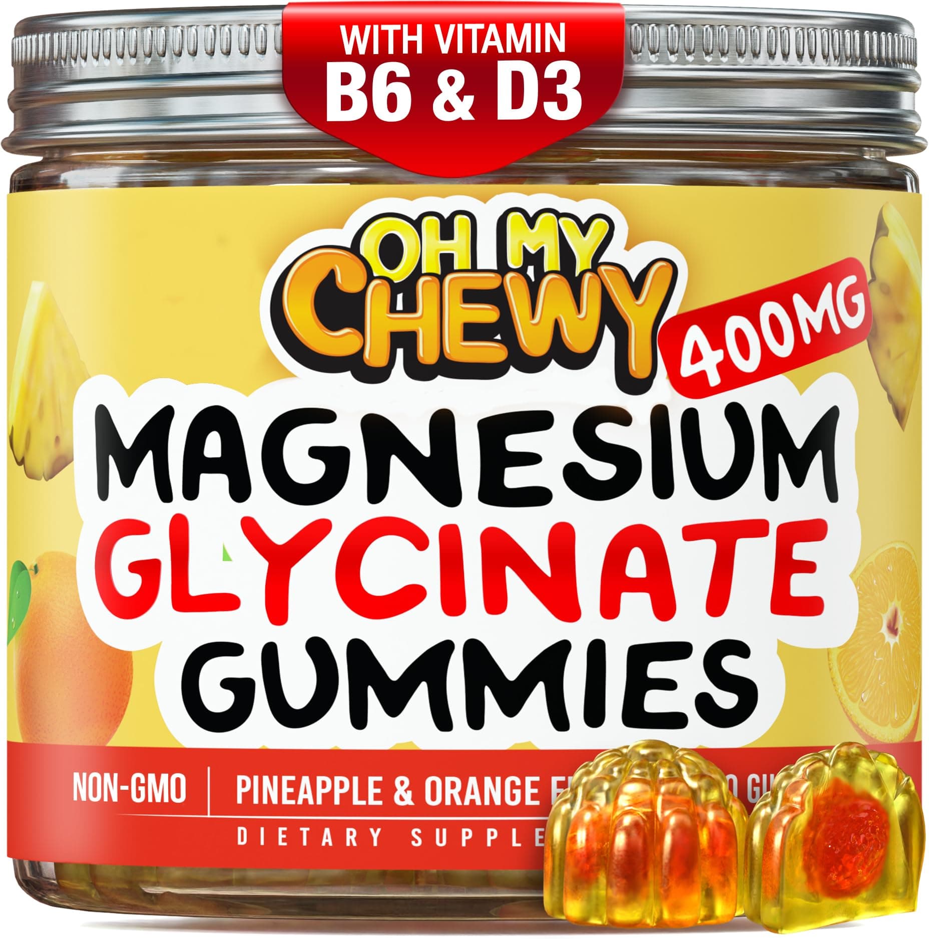 Center-Filled Magnesium Glycinate Gummies 400MG - High Absorption for Kids, Teens & Adults - Supplement for Sleep, Calm & Muscle Relaxation with B6 & D3 - Gluten Free & Vegan Friendly - 120 Count