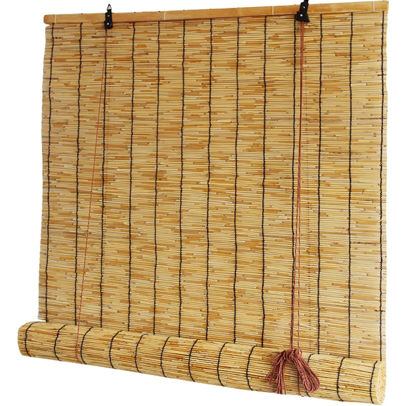 Bamboo Blinds,Porch Blinds,Bamboo Shades for Patio,Outdoor Blind,Porch Shades Roll Up,Window Blinds Cordless Easy to Install-Blackline-27×87in(WxH)