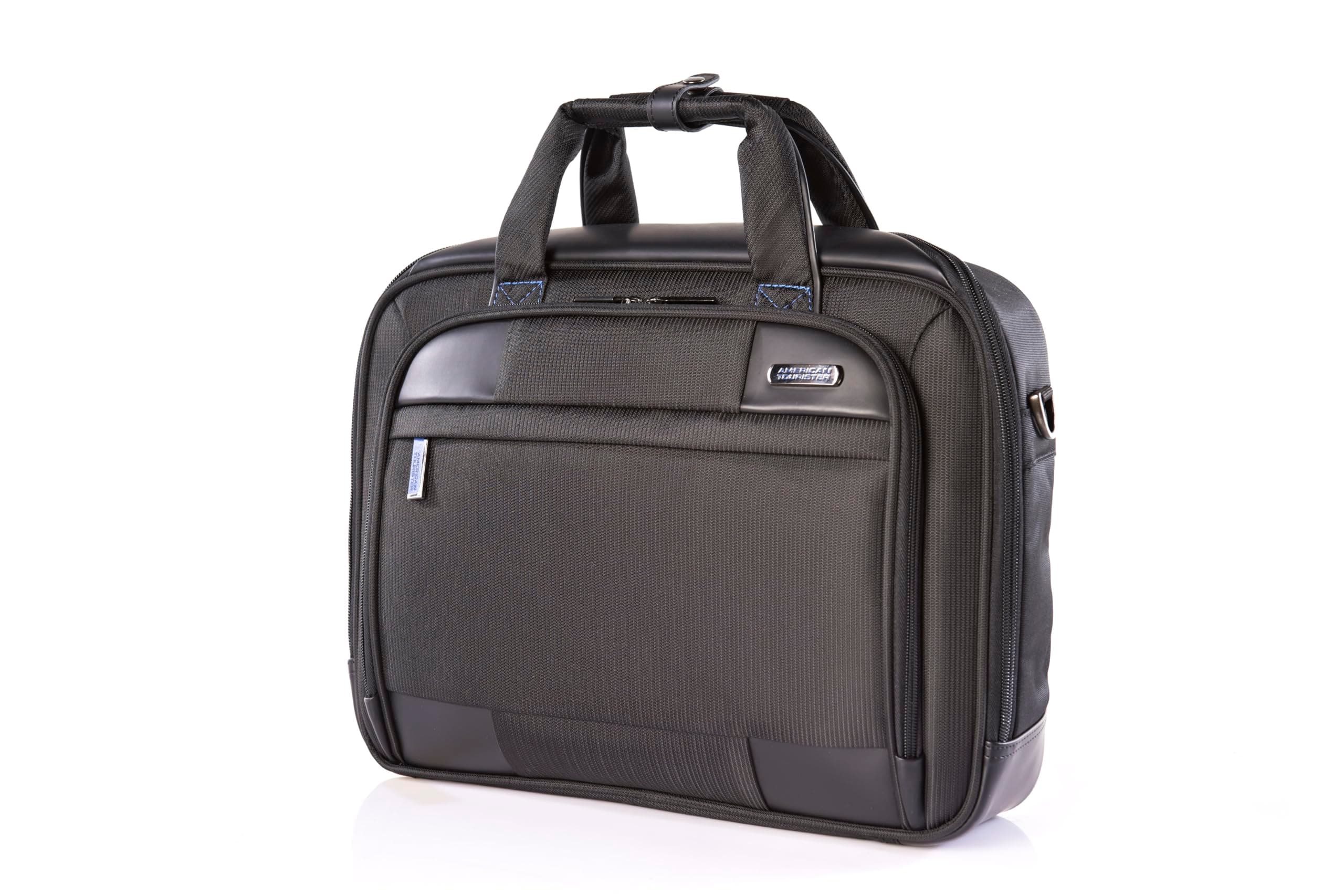 American Tourister Merit Laptop Briefcase M, 100% Polyester, Black|Removable Laptop Sleeve|15.6" Laptop Compartment|Water Resistant Material|Smart Sleeve - 1 Year International Warranty