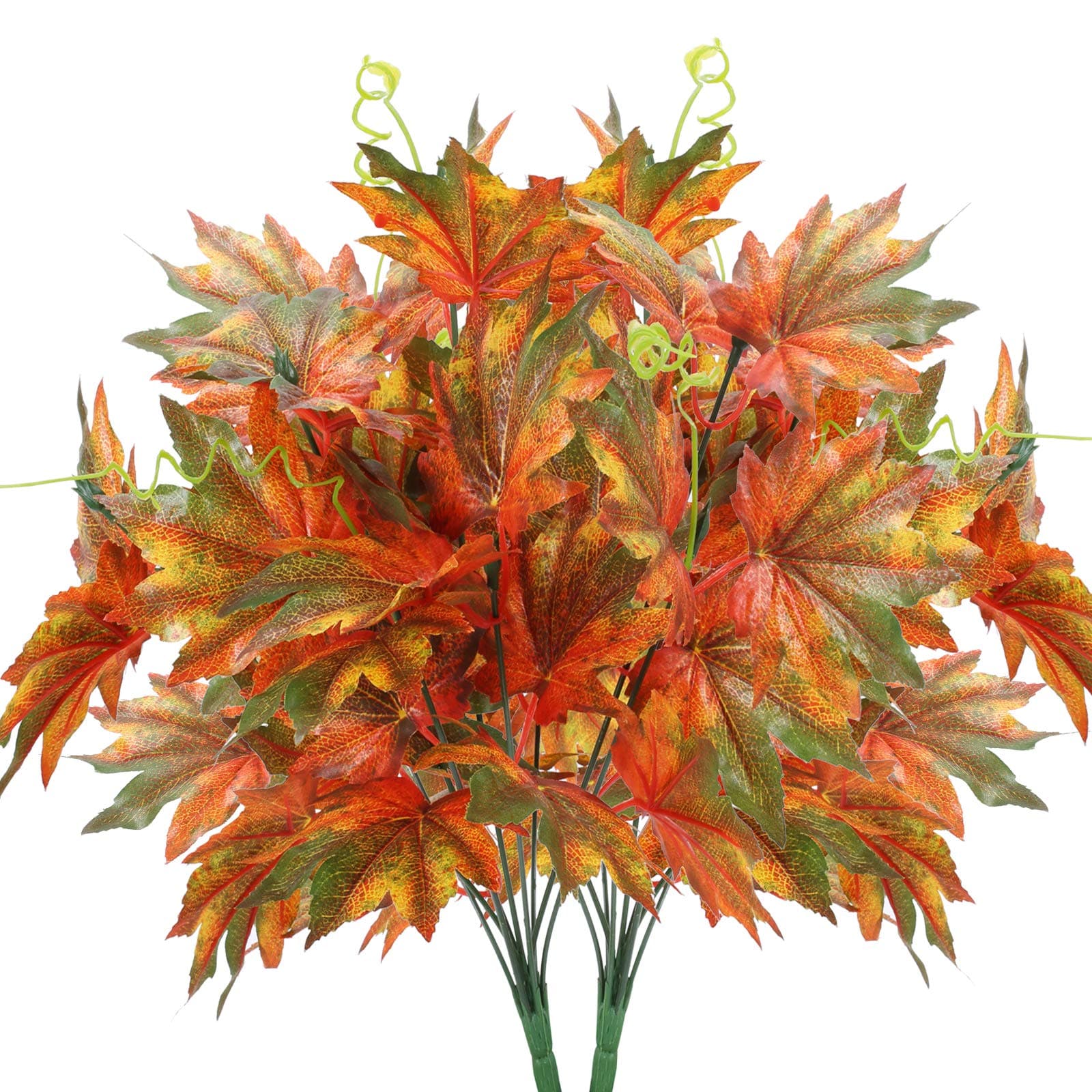 2 PCS Artificial Fall Leaves Decor Fall Foliage Stems Maple Leaves Autumn Silk Fake Leaf Shrubs Faux Plants for Thanksgiving Indoor Outdoor Home Decoration