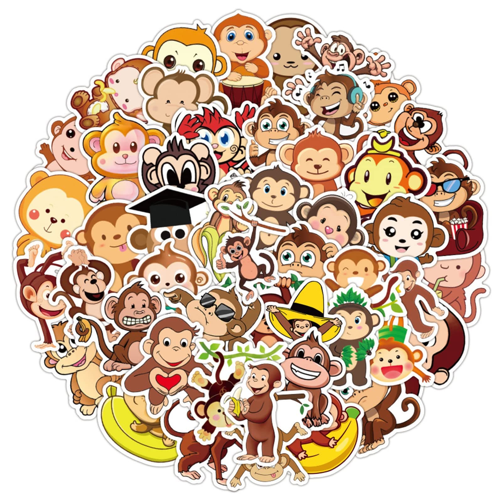 Cute Cartoon Monkey Stickers for Water Bottle 50pcs, Cool Teen Girl Waterproof Laptop Skateboard Phone Guitar Bike Luggage Decal (Monkey)
