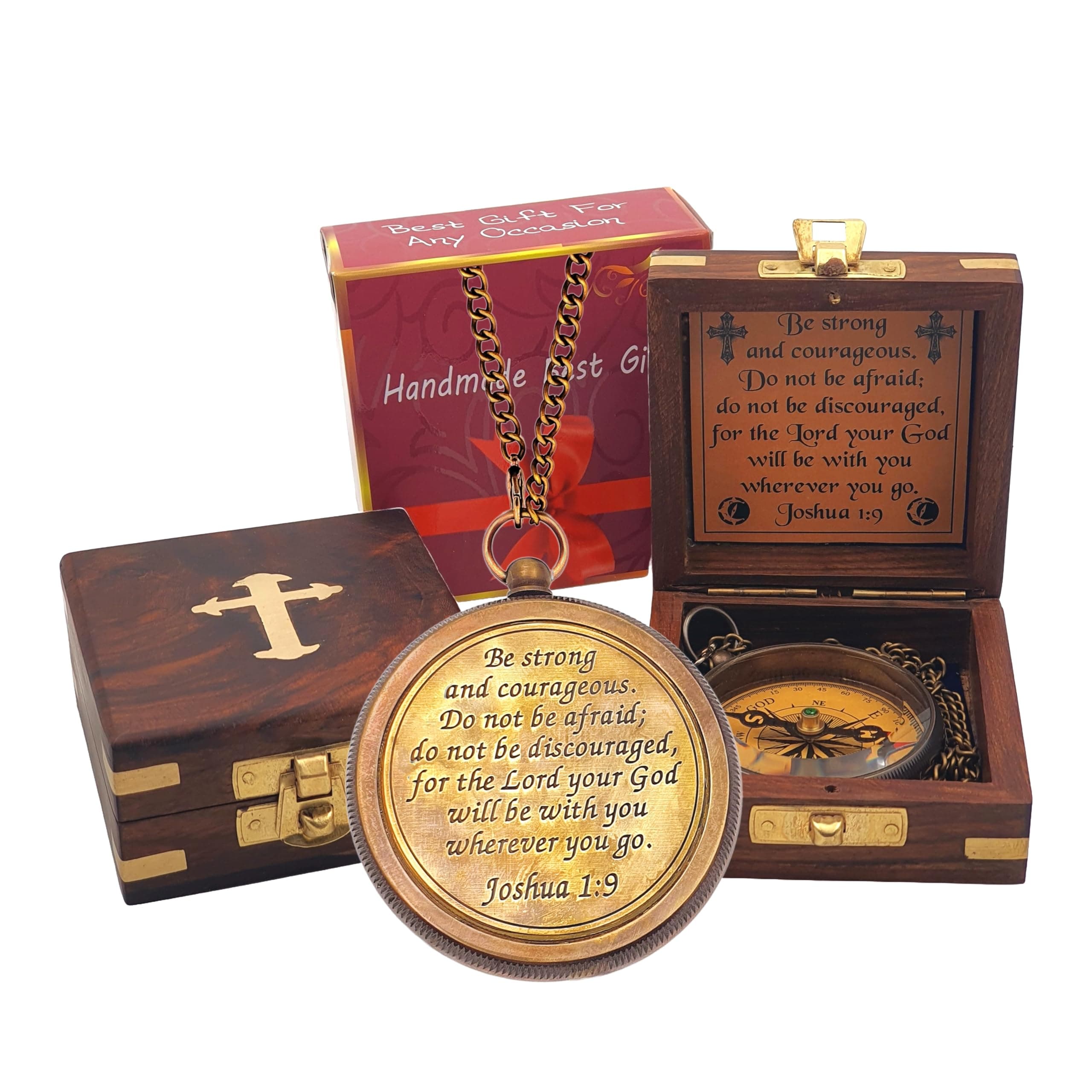 Trust in The Lord with All Your Heart - Proverbs 3:5-6 Quote Engraved Compass with Wooden Box, Greeting Card, Gift Compass, Graduation Day Gifts 2025 for Women Men Boys Girls