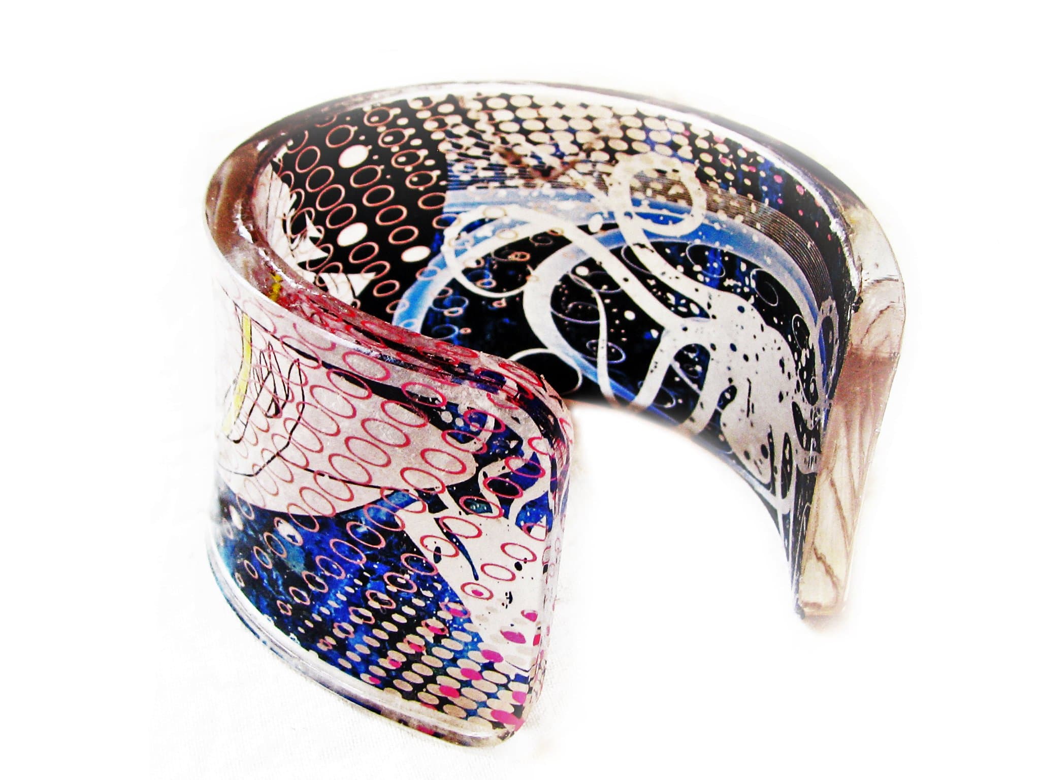 1 Transparent Clear Acrylic Resin Epoxy Plexiglass Bracelet Cuff Bangle with hand printed art graphic image - Mermaid and Octopus