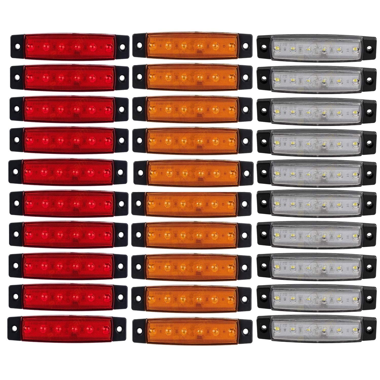 GSRECY 30pcs 12V 6 LED Red+White+Yellow Truck Trailer Side Marker Indicators Truck cab marker lights