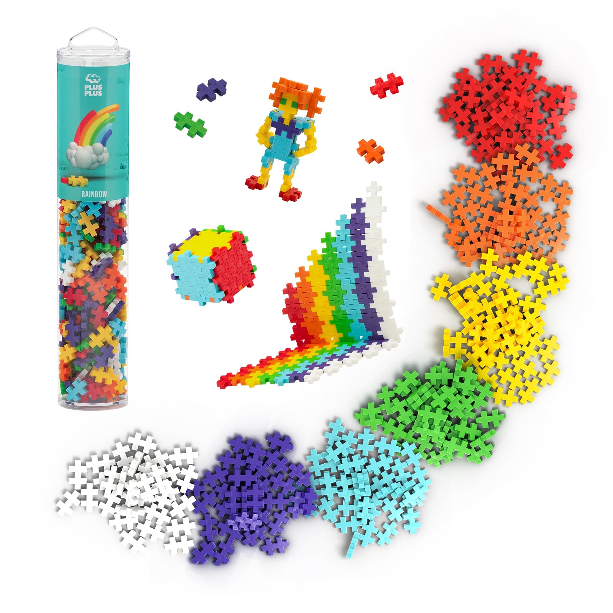 PLUS PLUS 240 Piece Interlocking Building Blocks for Kids, Open Ended Connecting Toys, STEM Bin Classroom Mini Manipulatives - Rainbow Mix Play Tube
