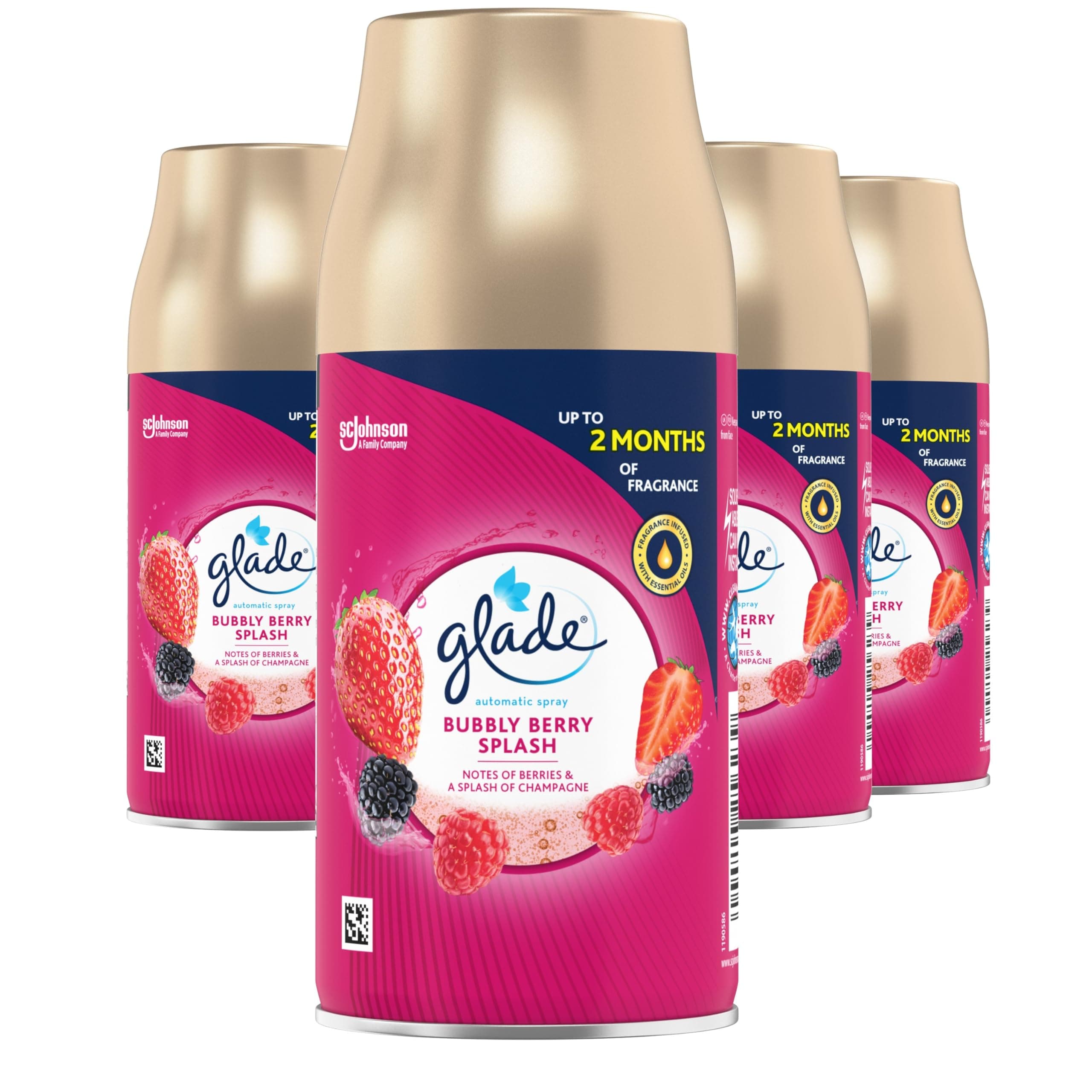 Automatic Air Freshener Refills, Room Spray & Odour Eliminator, Bubbly Berry Splash, Pack of 4 (4 x 269 ml)