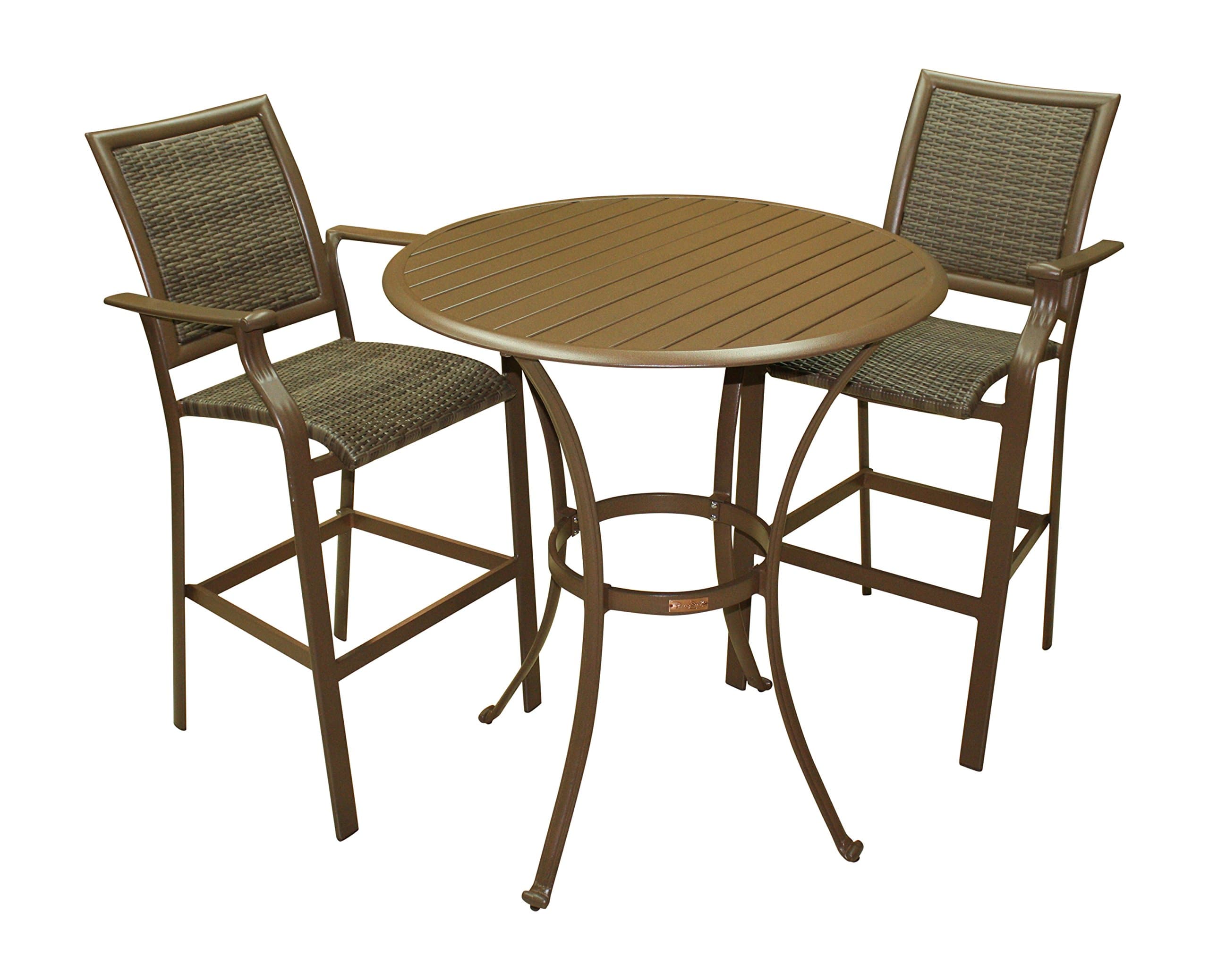 Panama Jack Outdoor Island Cove Woven 3-Piece Slatted Pub Table Set, Includes 2 Stationary 30-Inch Barstools and 36-Inch Pub Table