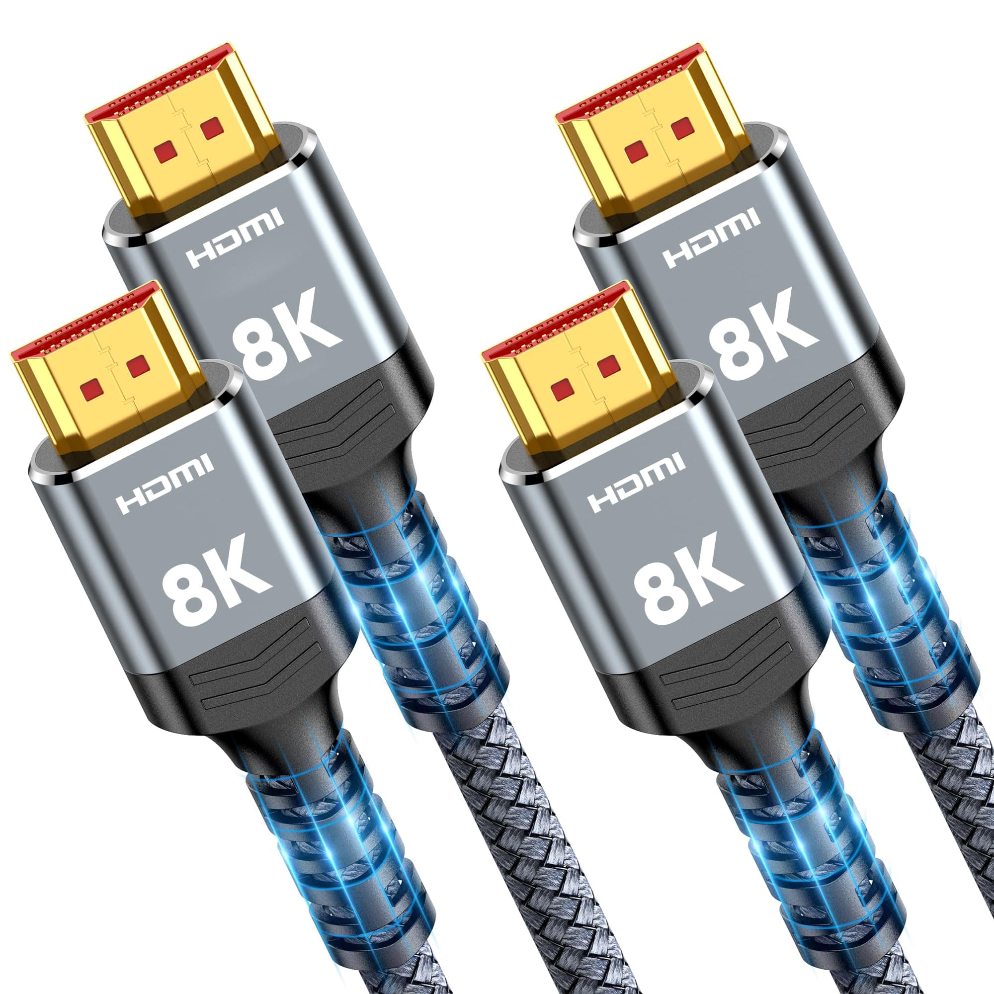 Snowkids 8K HDMI Cable 2m 2 Pack, HDMI 2.1 Cable, 8K@60Hz HDMI Lead, 4K@120Hz, eARC HDR10 4:4:4| 21:9, HDCP 2.2/2.3, 3D, VRR, Ethernet, Compatible with Latest game console/TV/HDTV/Blu-ray