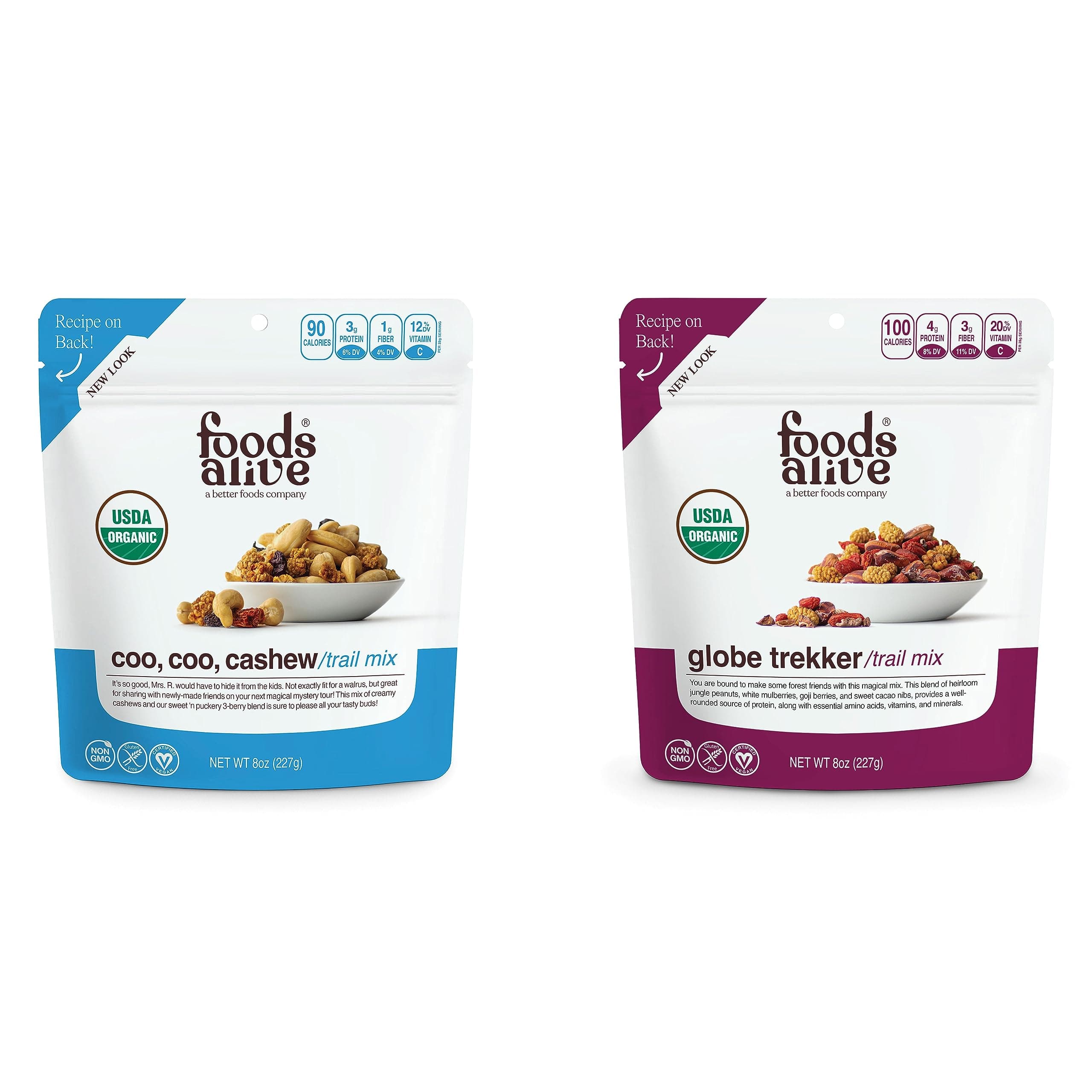 Foods Alive Organic Trail Mix Bundle - Coo, Coo, Cashew & Globe Trekker (2 Flavors / 8oz)