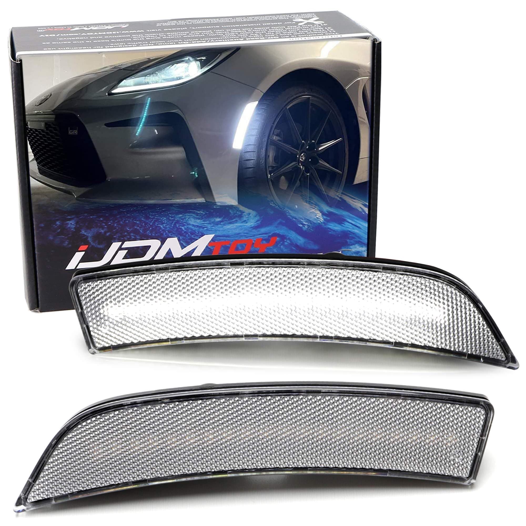 iJDMTOY Semi-Clear Lens 36-SMD White Full LED Bumper Side Marker Light Kit Compatible With Subaru 2022-up BRZ, Compatible With Toyota 2022-up GR86, Replace OEM Single LED Front Sidemarkers