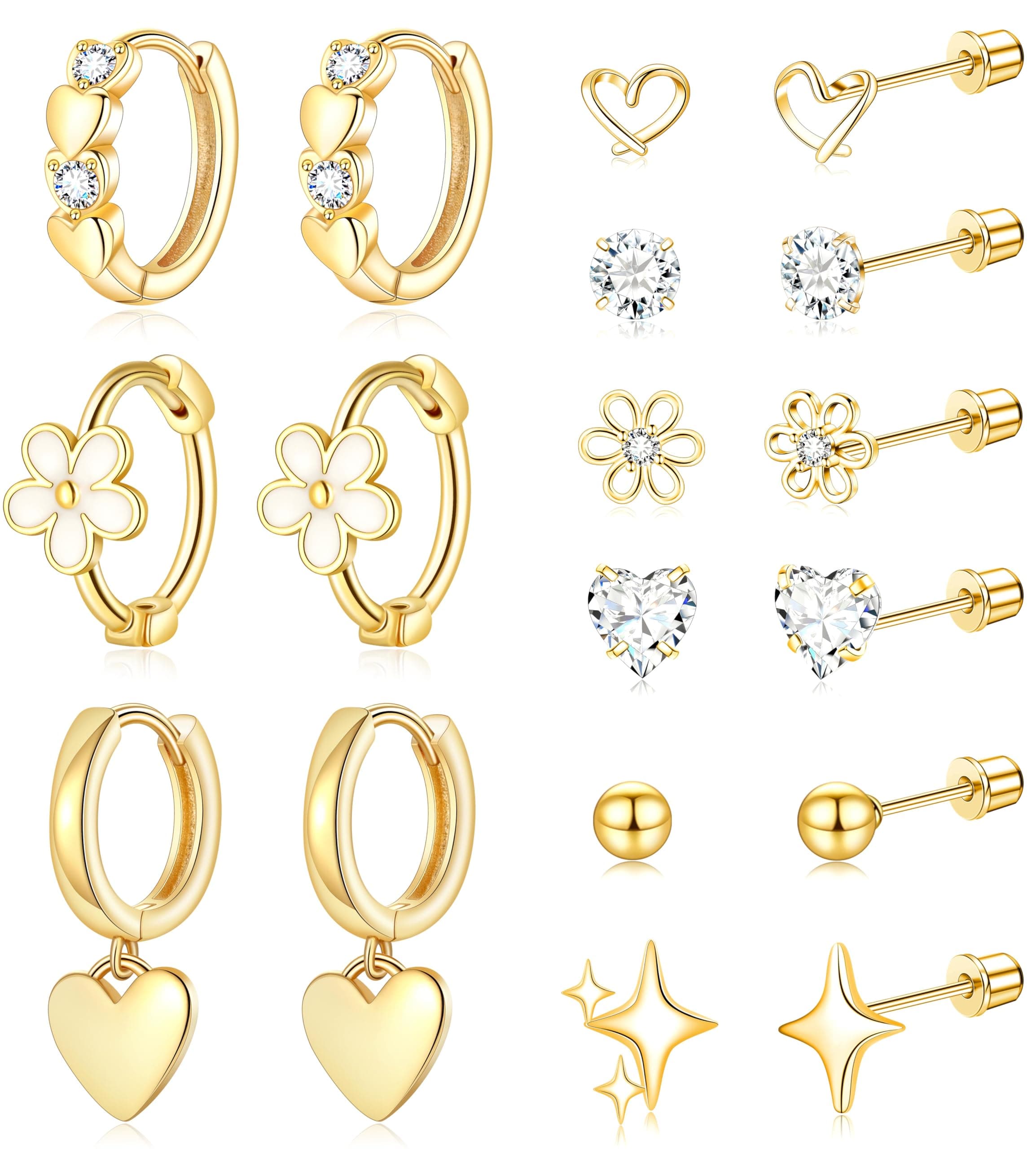 Stainless Steel Hypoallergenic Earrings for Girls Toddler Kids Baby Screw Flat Back Stud Earrings Set for Teen Jewelry