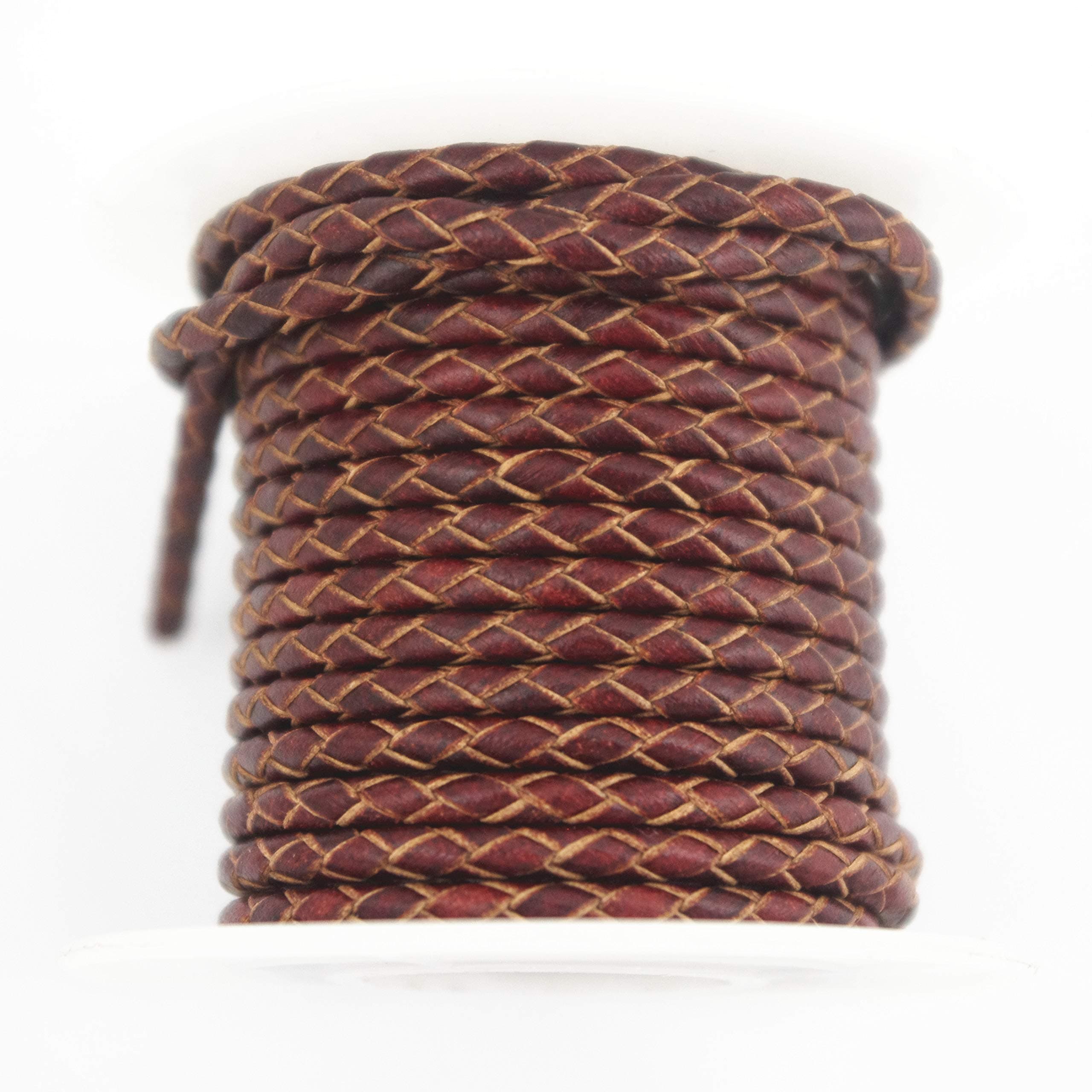 Glory Qin 5 Yards Round Folded Bolo Braided Genuine Leather Cord for Making Bracelet & Jewelry (Vintage Brown, 3mm)