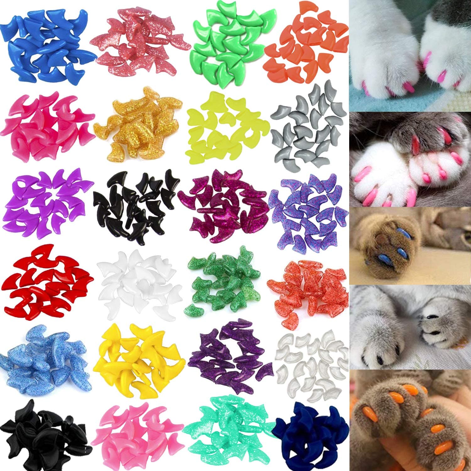 VICTHY 140pcs (14 Colors) Cat Nail Caps, Cat Claw Covers Cat Nail Covers with Adhesives and Applicators (Extra Small)