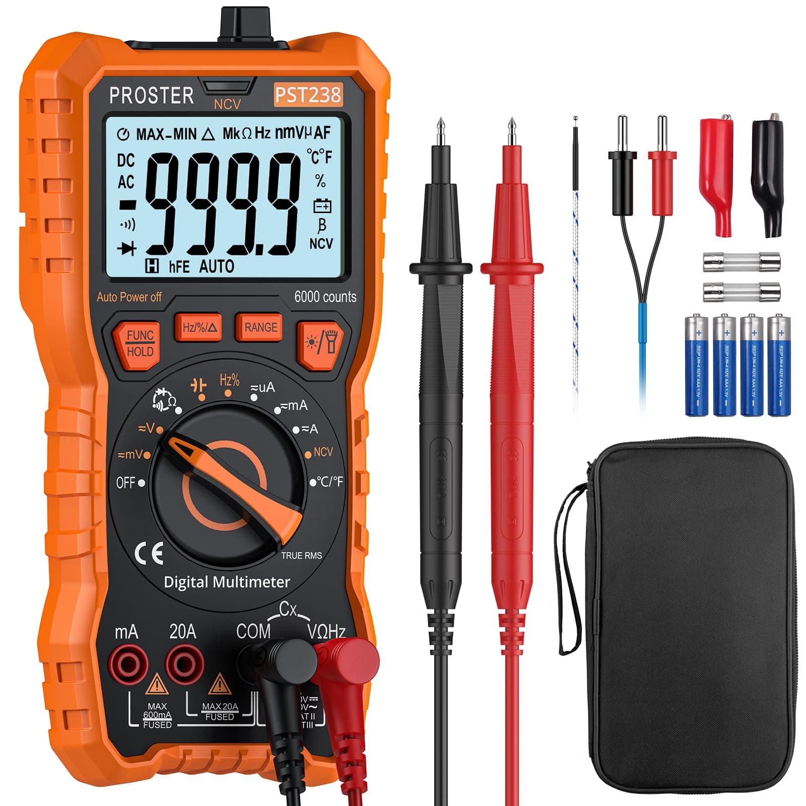 Digital Multimeter 6000 Count - TRMS Voltmeter Multimetro Digital Auto Range Multimeter Tester, NCV Detector DC AC Voltage Current Meter