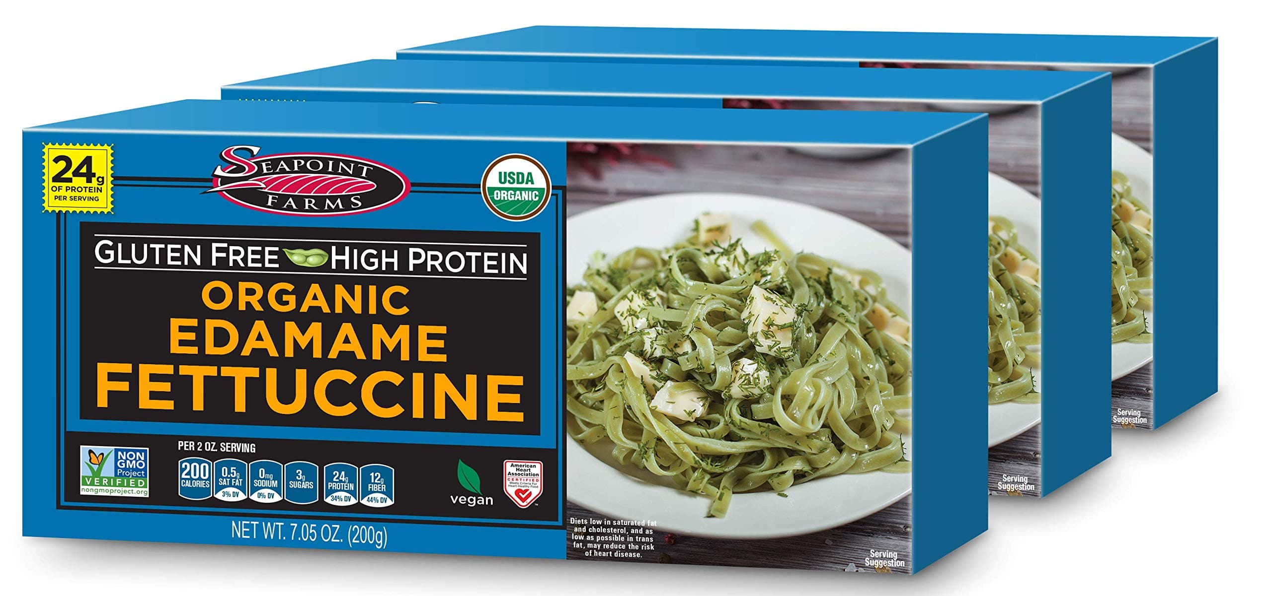 Organic Edamame Fettuccine, Healthy Gluten-Free Noodles, 7.05 Oz, Pack of 3