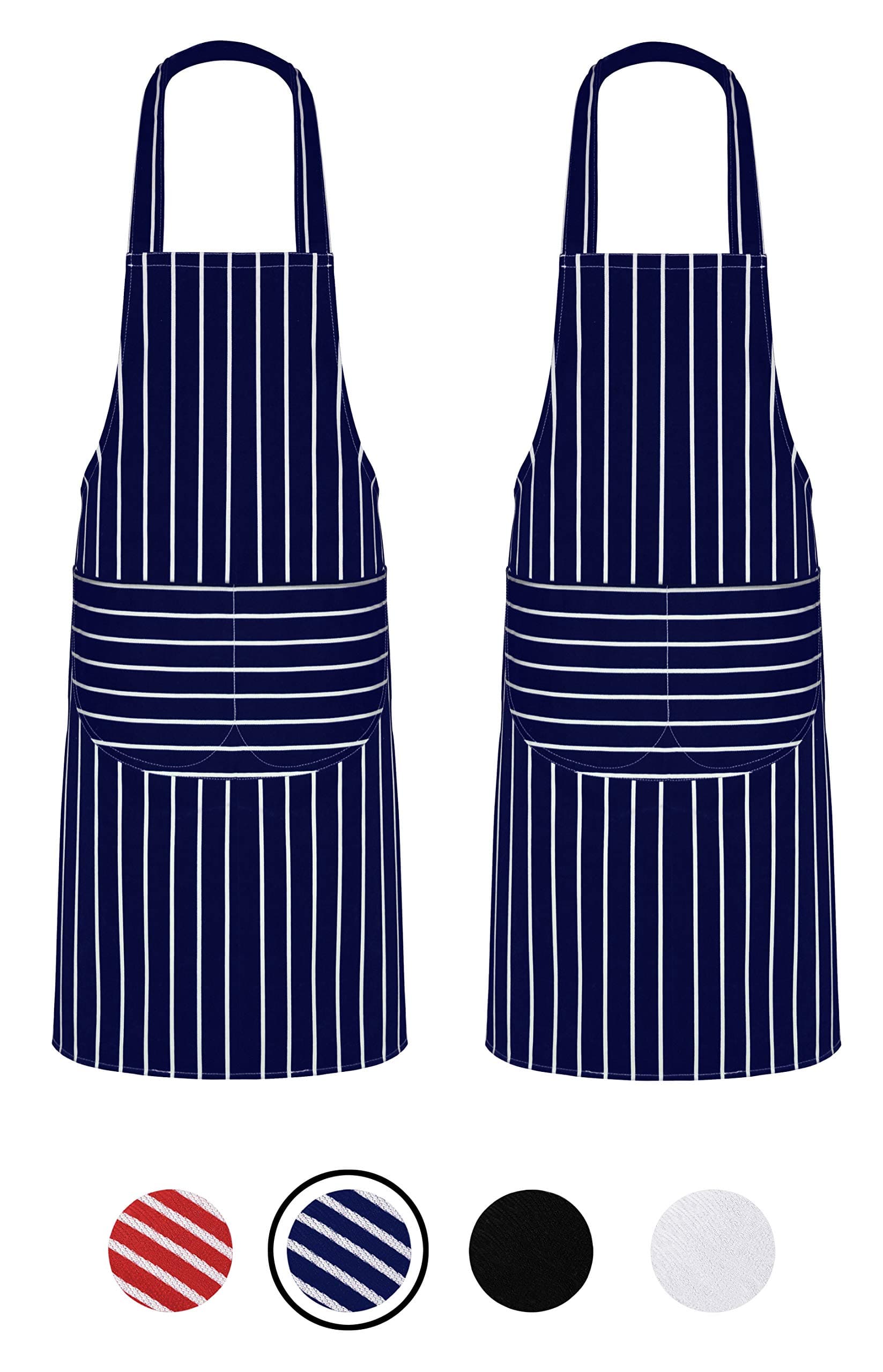 Pack of 2 Unisex Bib Aprons – 100% Combed Cotton - Professional Heavy Duty Grade – Thick Fabric Construction – Two Large Front Pockets’- Fade Resistant