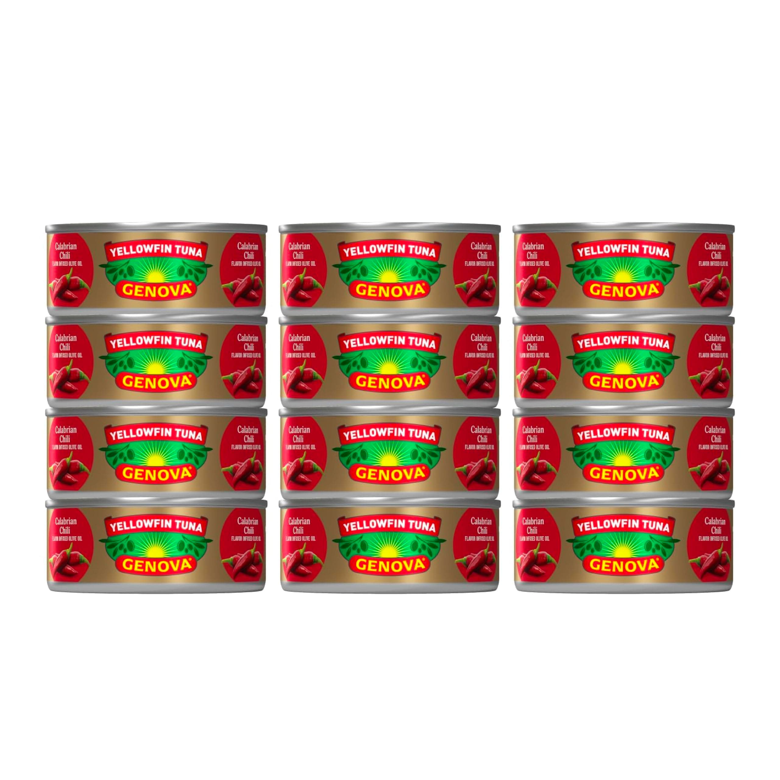 Premium Yellowfin Tuna in Calabrian Chili Infused Olive Oil, 5 Ounce Cans (Pack of 12), Wild Caught Tuna, Solid Light