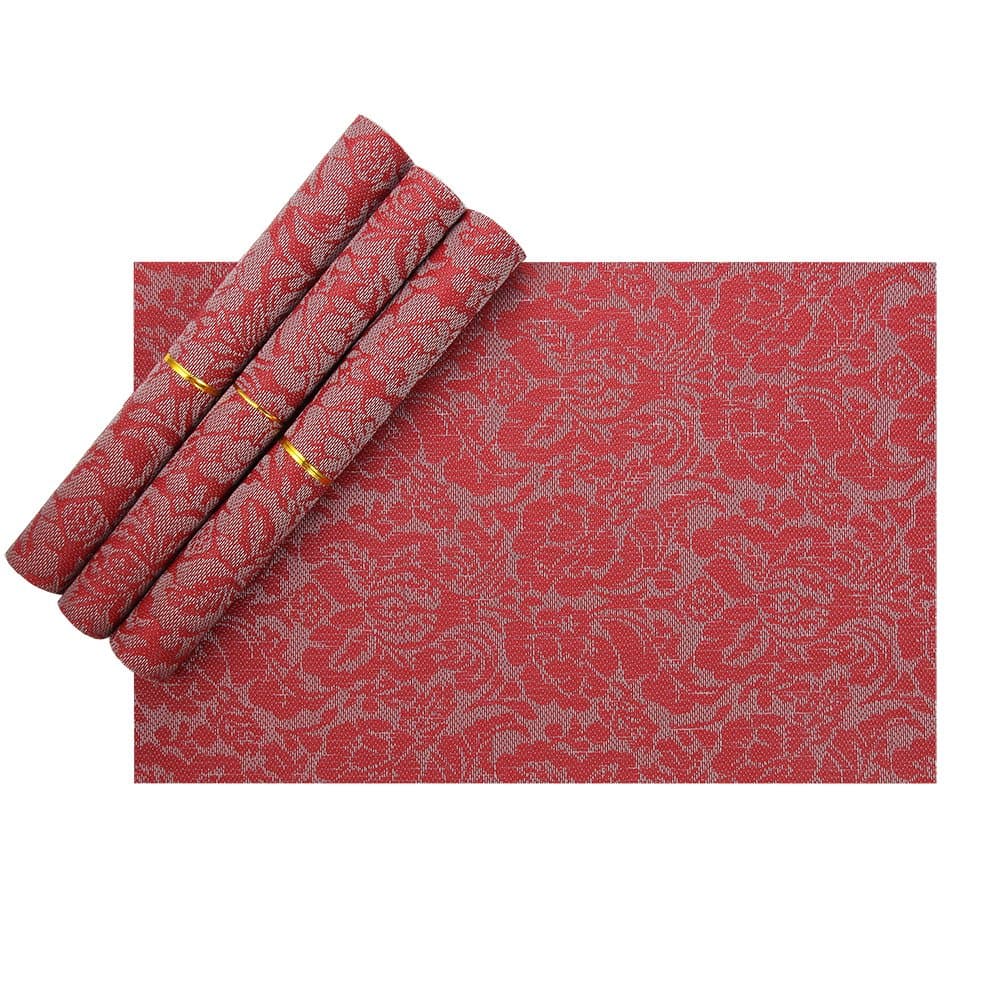 Vinyl Placemats, Red Heat-resistant Placemats for Kids, Christmas Placemats Set of 4