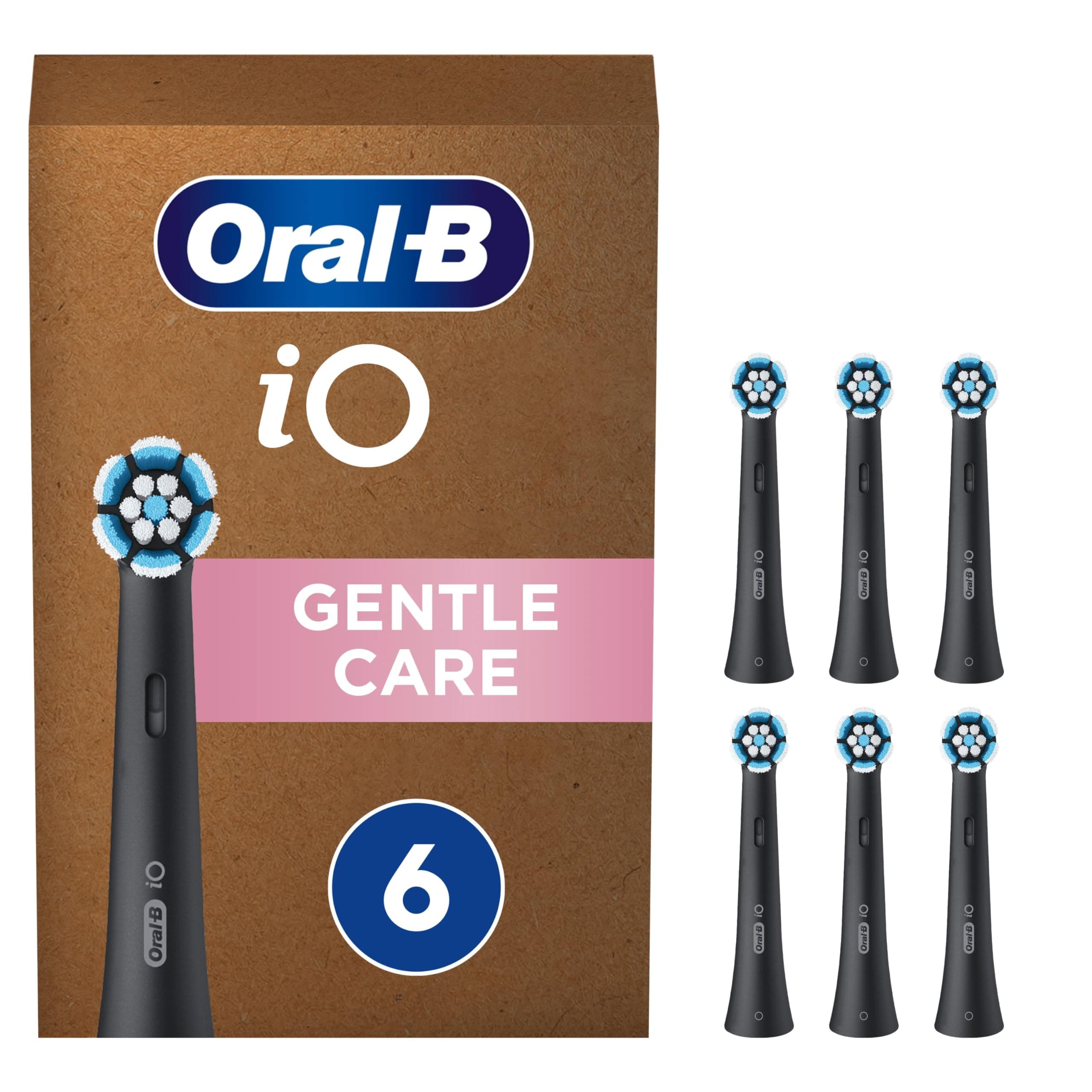 iO Gentle Care Original Electric Toothbrush Head, The Softest iO Brush Head for Gentle Brushing & Plaque Removal, Pack of 6 Toothbrush Heads, Suitable for Mailbox, Black