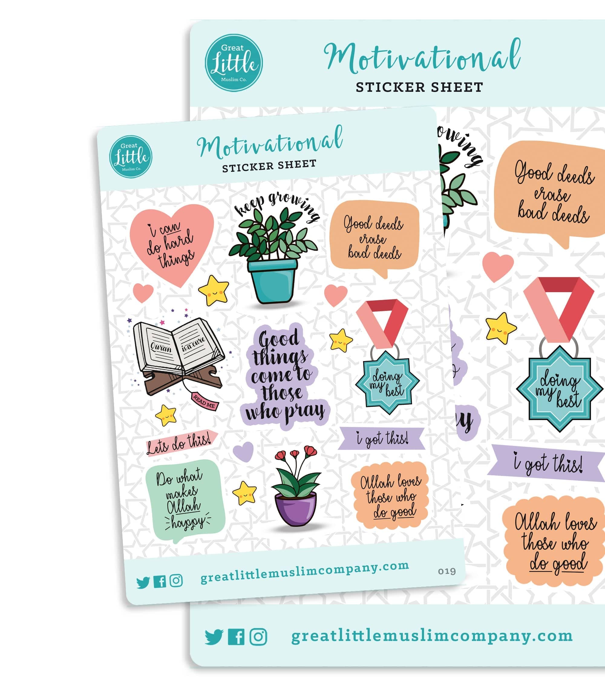 GLMCo - Islamic Motivational Vinyl Sticker Sheet – Premium Waterproof Quran Journaling & Planner Stickers – Muslim Stationery – Handmade in UK – 11.5 x 16.5 cm