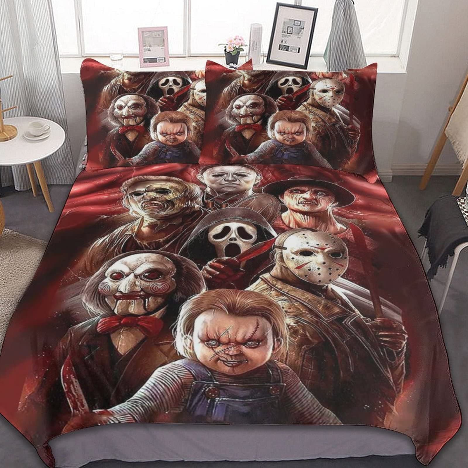 Halloween Horror Movie Comforter Cover Set 3 Piece Full Size 3D Printed Bedding Set for Teens Boys Girs Adults Gift for Bedroom Room Decor 1 Quilt Cover 2 Pillow Cases 79"×90"