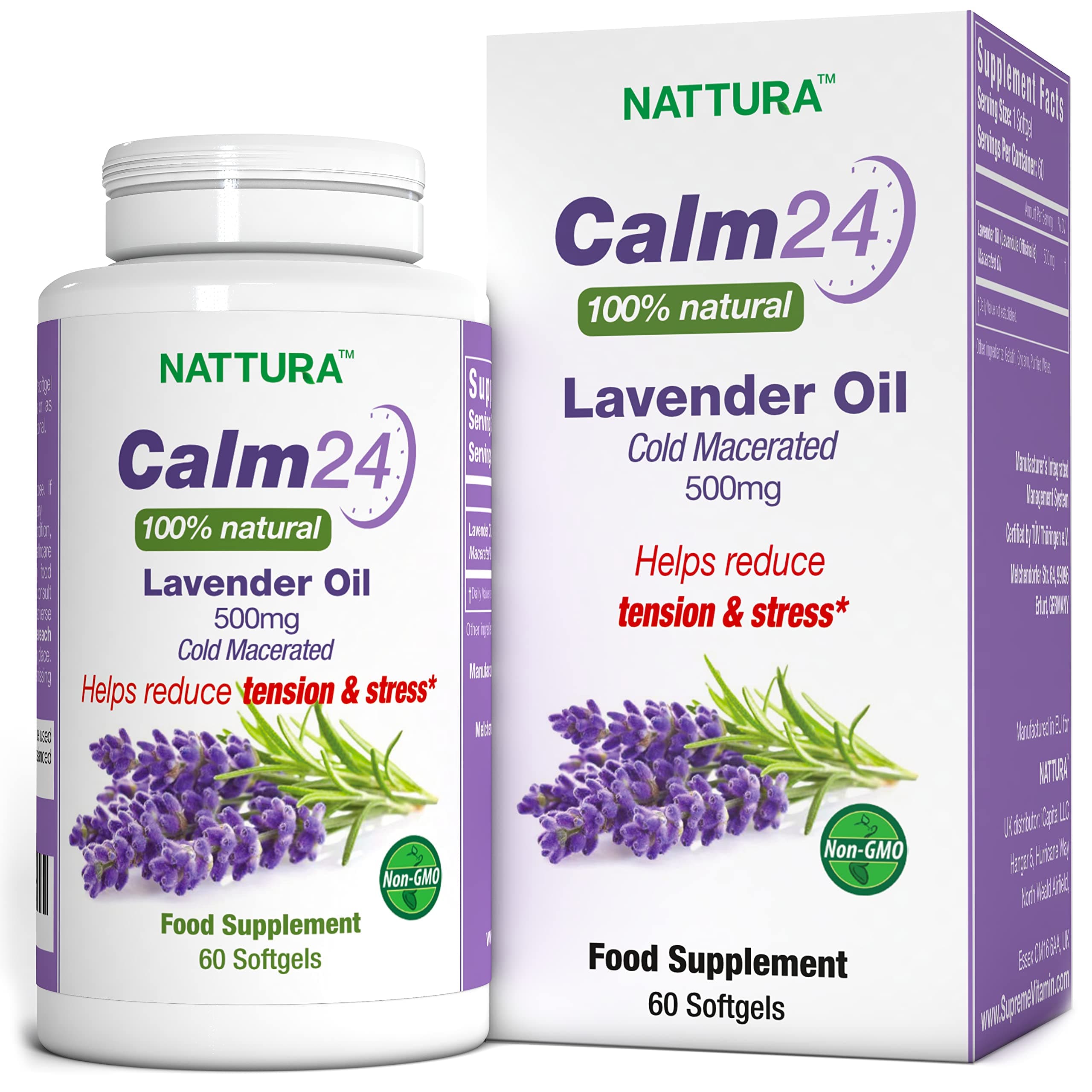 Calm Aid Lavender Oil Pills - 500mg - 60 Softgels - 100% Natural, Helps Reduce Stress, Calming for Body & Mind, Non-GMO, Certified Kosher