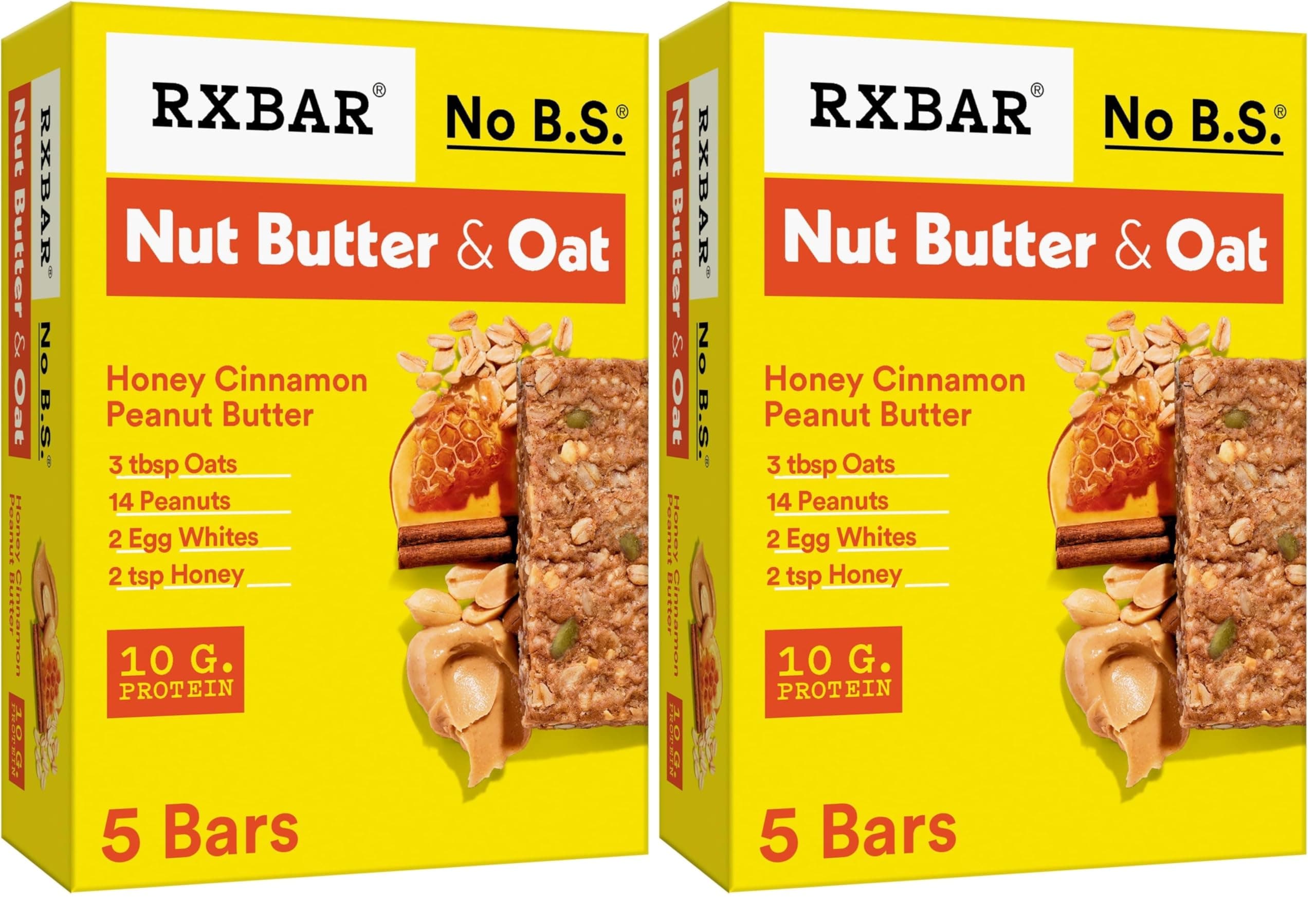 RXBAR A.M. Protein Bars, Gluten Free Snacks, Breakfast Snacks, Honey Cinnamon Peanut Butter, 9.7oz Box (5 Bars) (Pack of 2)