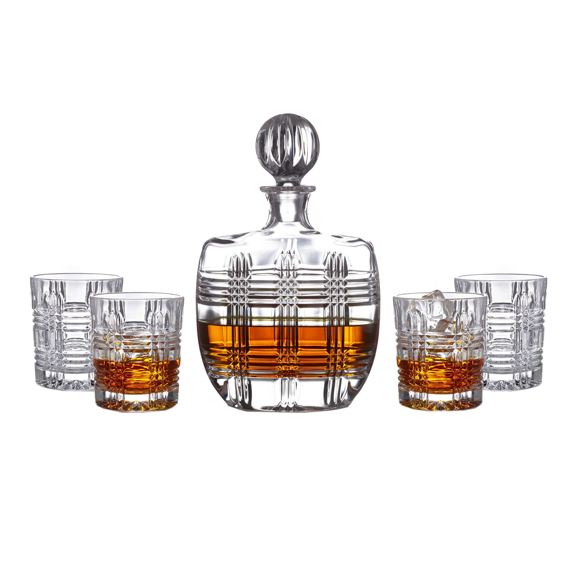 Fitz and Floyd Bridgeport 5 Piece Decanter & Old Fashion Glassware Set, 3x6x10