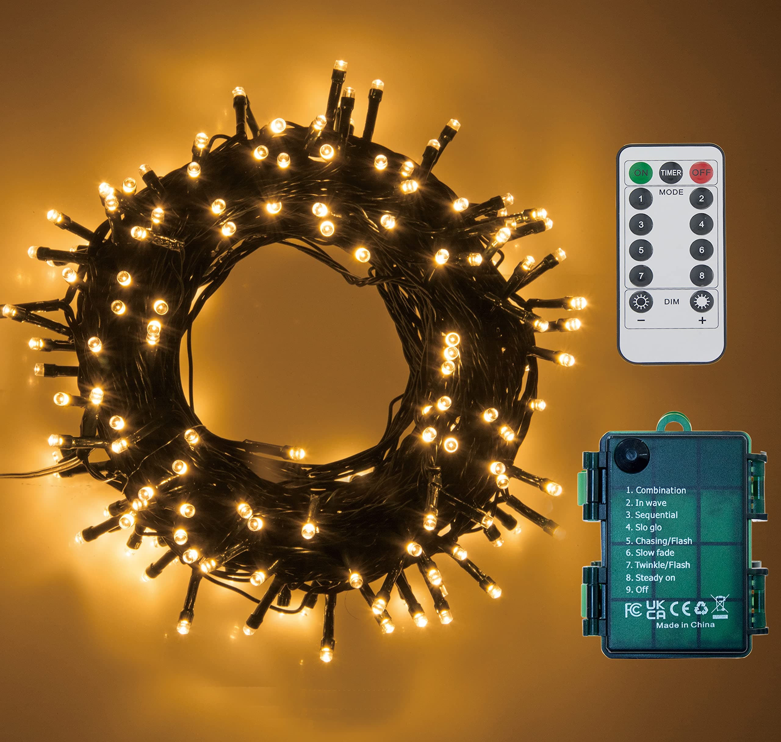100 LED Battery Operated Christmas Lights On Dark Green Cable, Waterproof Indoor/Outdoor String Fairy Lights with Remote Control for Xmas Tree, Garden, Party