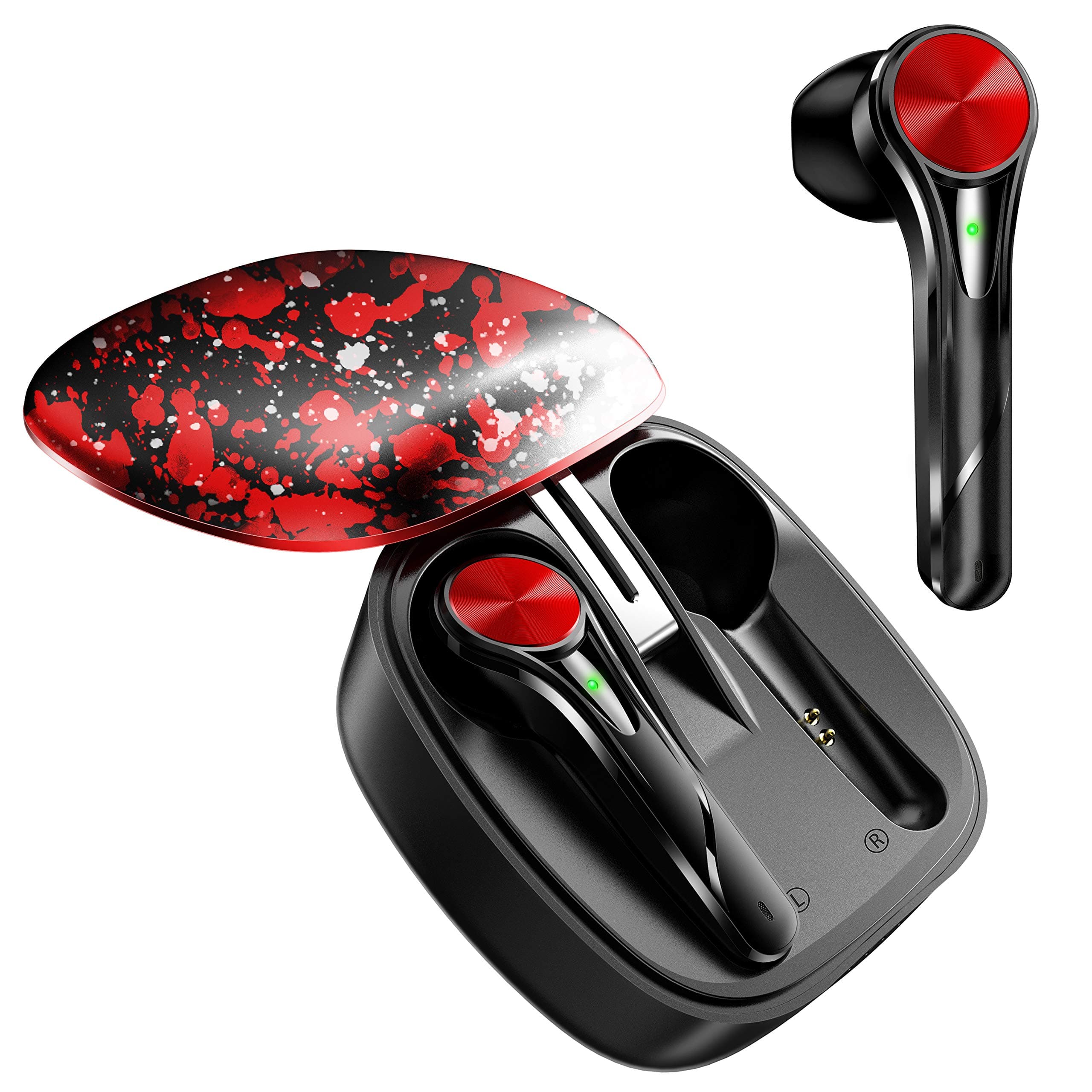 AURSEN Wireless Earphones Bluetooth 5.0 in Ear Headphones with Microphone True Wireless Earbuds Bass Stereo Sound 56H Continuous Playtime Bluetooth Range 50m, Portable 1200mA Charging Case (Red)