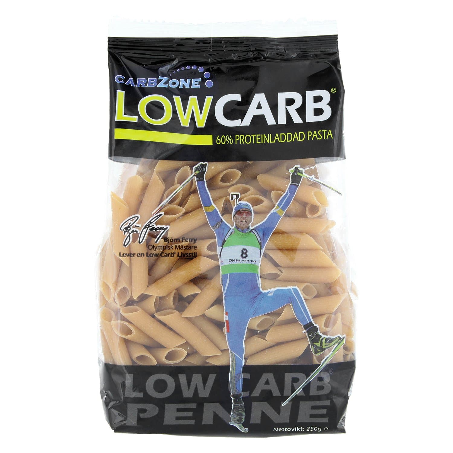 CarbZone Low Carb Penne Pasta, High Protein & High Fiber, 60g Protein per Pack, Made with Soy, Pea & Egg White Protein, Whole Wheat Pasta Alternative, 250g (Pack of 2)