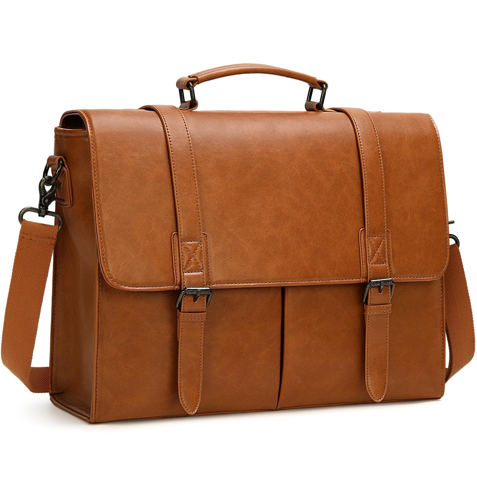 RAINSMORE Messenger Bag for Men 15.6 Inch Vintage Leather Briefcase Waterproof Laptop Bag Large Satchel Shoulder Bag Office Work Business College Computer Bag, Brown