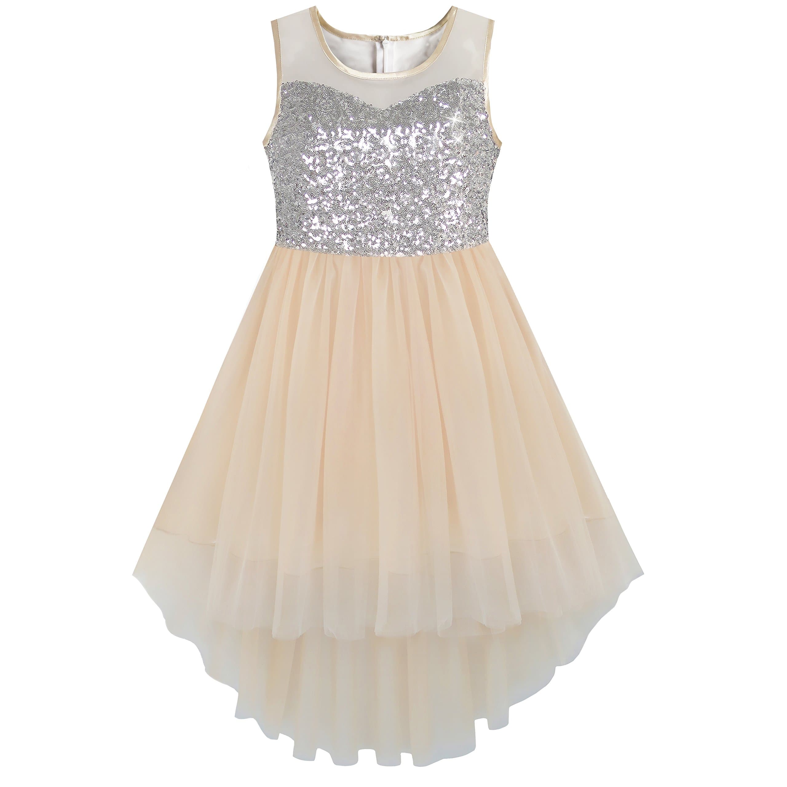 Flower Girl Dress Champagne Sequin Hi-Low Wedding Bridesmaid