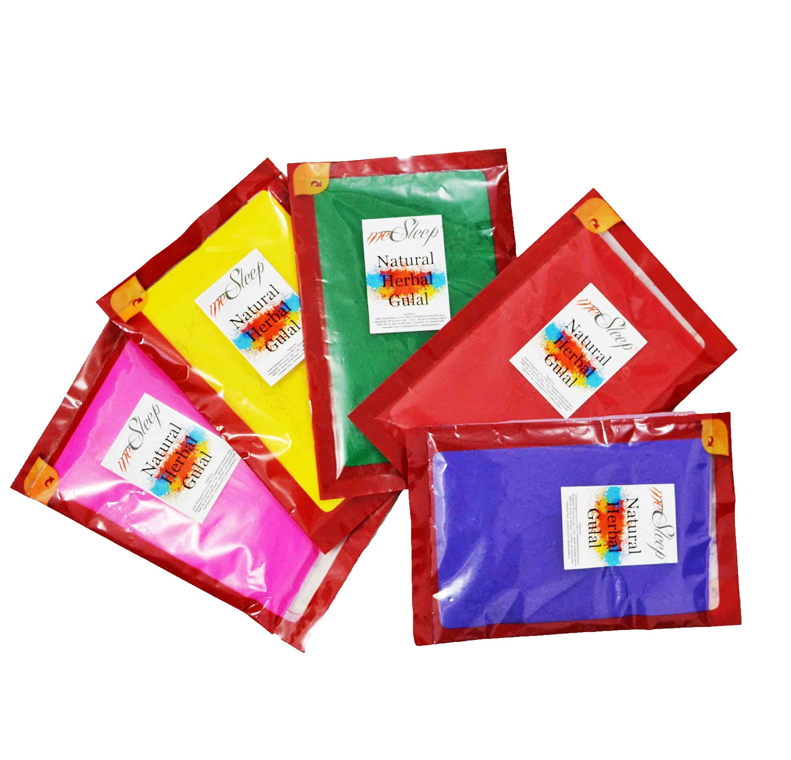 meSleep Multicolor Holi Colors, Herbal Gulaal 500 Grams in 5 Colors, 100 Grams Each, Herbal and Organic