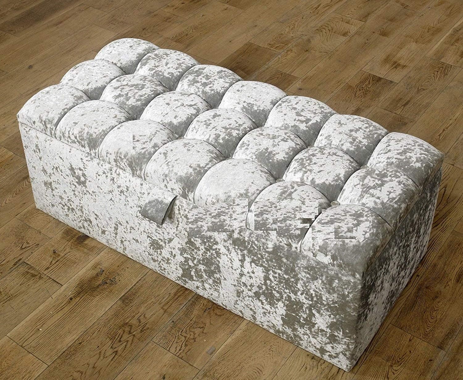 Beautiful Large Silver Crushed Velvet Fabric Crystal Diamante Ottoman Storage Box Blanket Box (Medium 30", Silver)