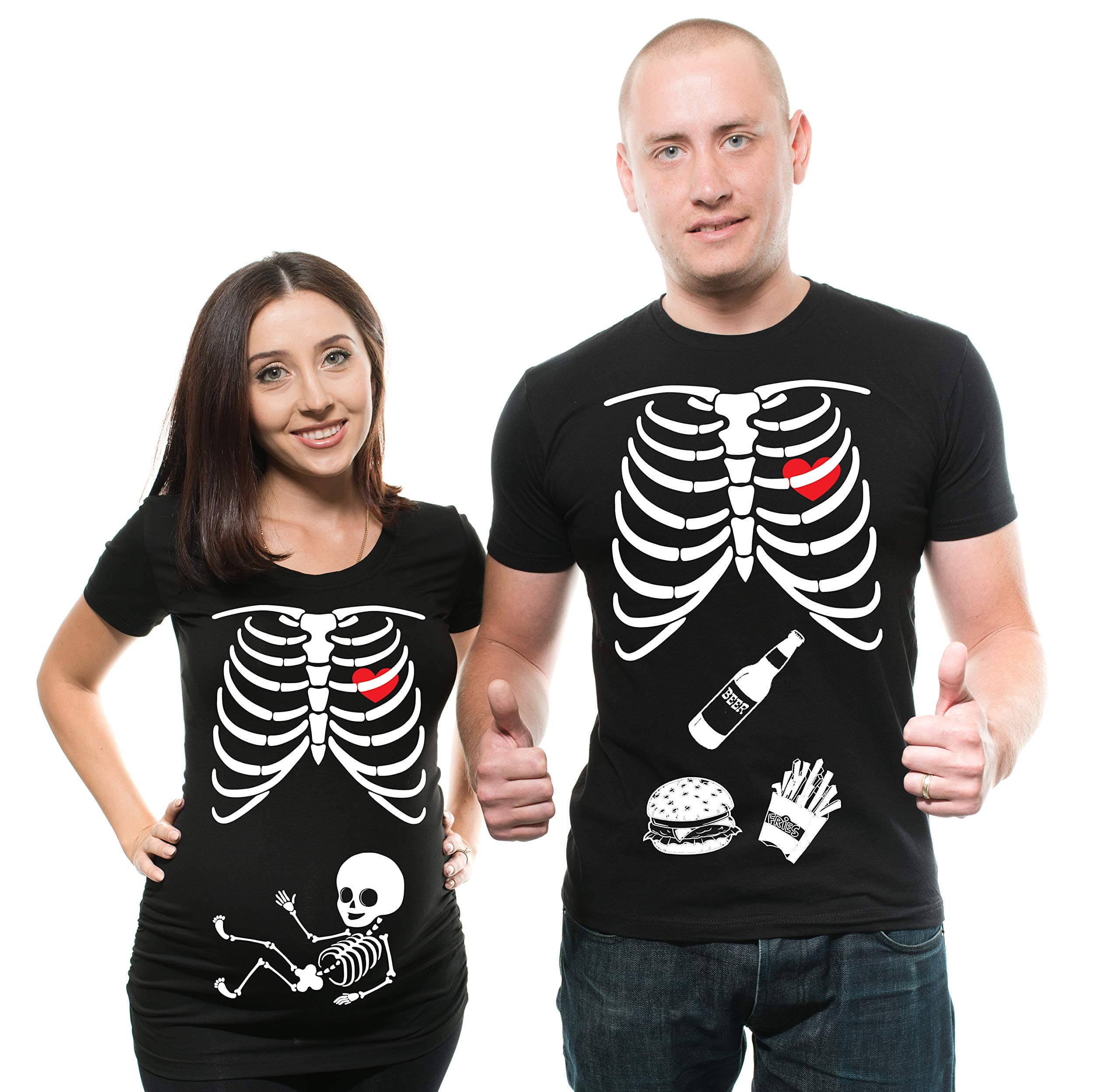 Skeleton Maternity Halloween Couple Matching Shirts Dad and Mom Costume Tee Shirts Pregnancy Tees X-ray T-Shirt